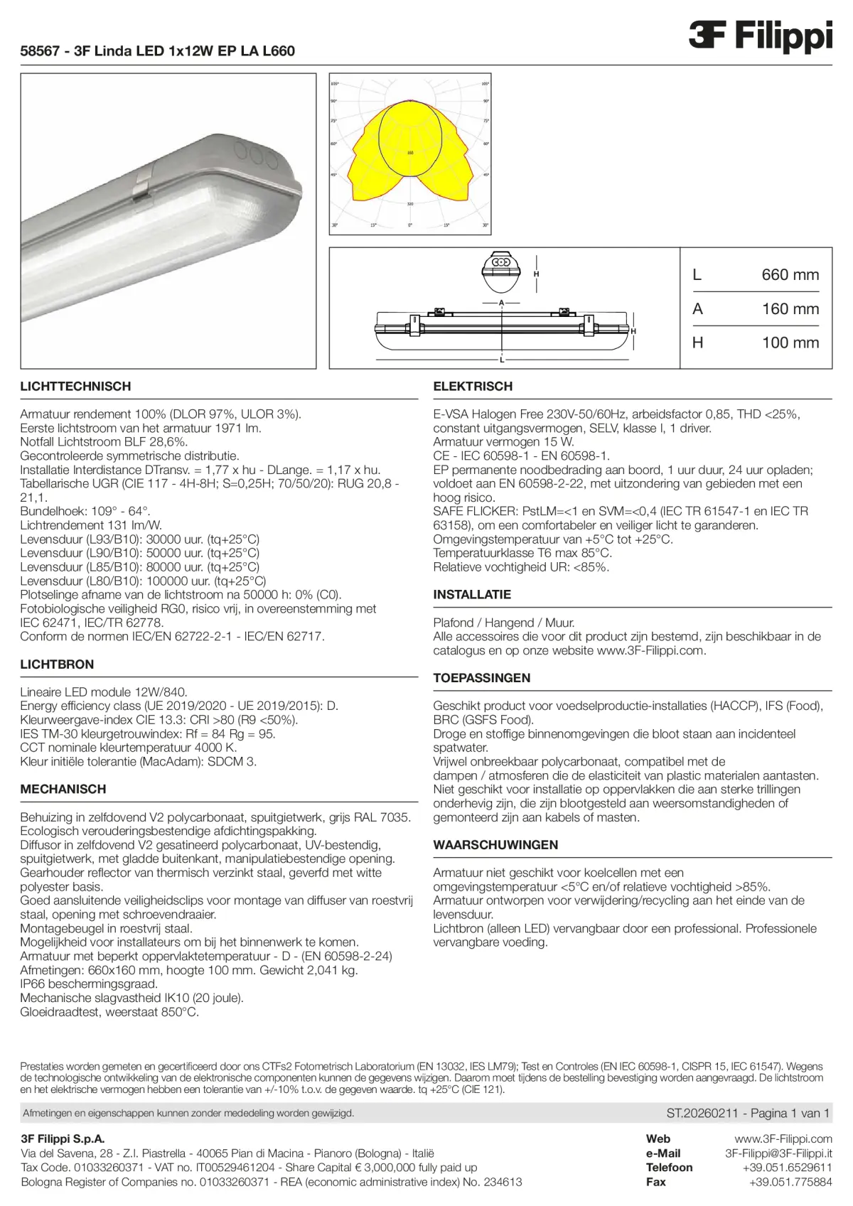 58567 - 3F Linda LED 1x12W EP LA L660 - Datasheet - nl