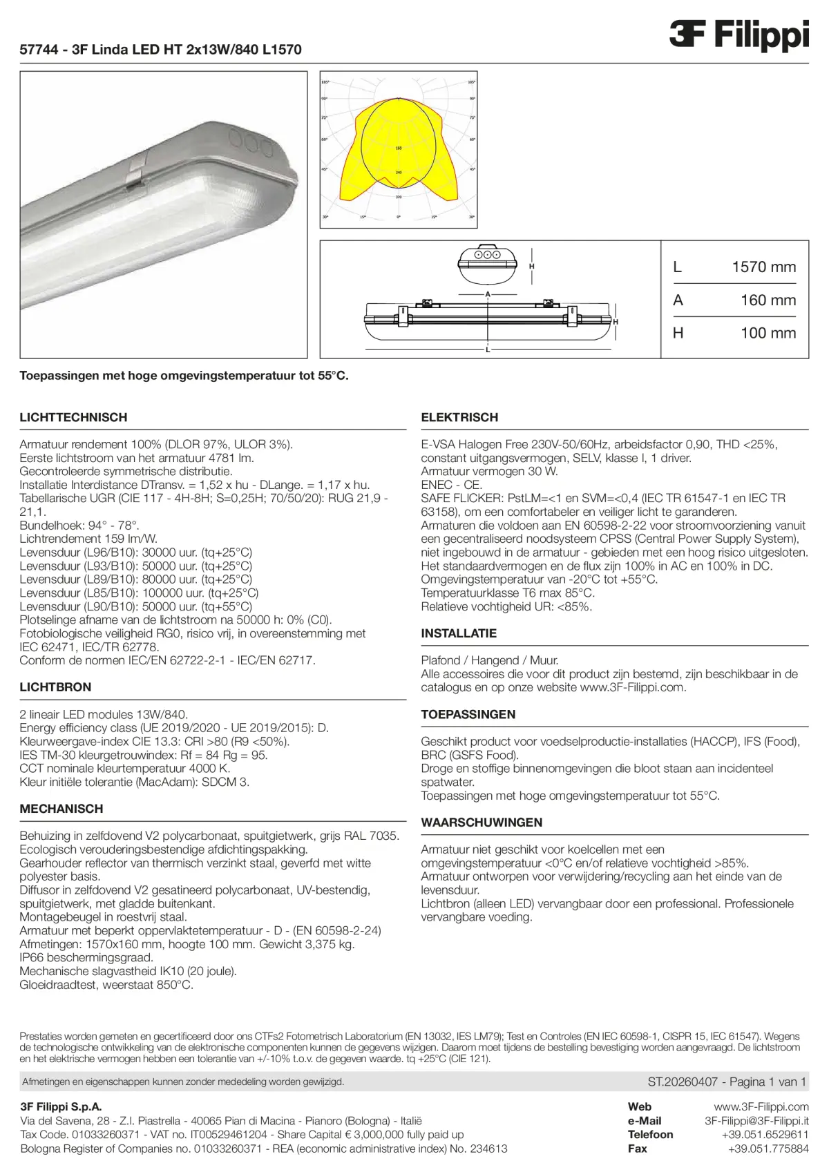 57744 - 3F Linda LED HT 2x13W-840 L1570 - Datasheet - nl