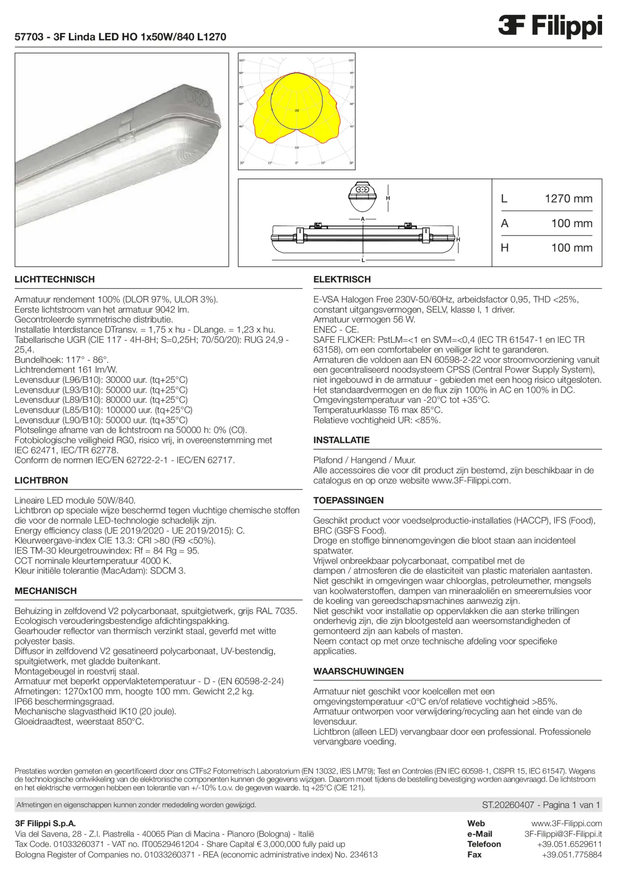 57703 - 3F Linda LED HO 1x50W-840 L1270 - Datasheet - nl