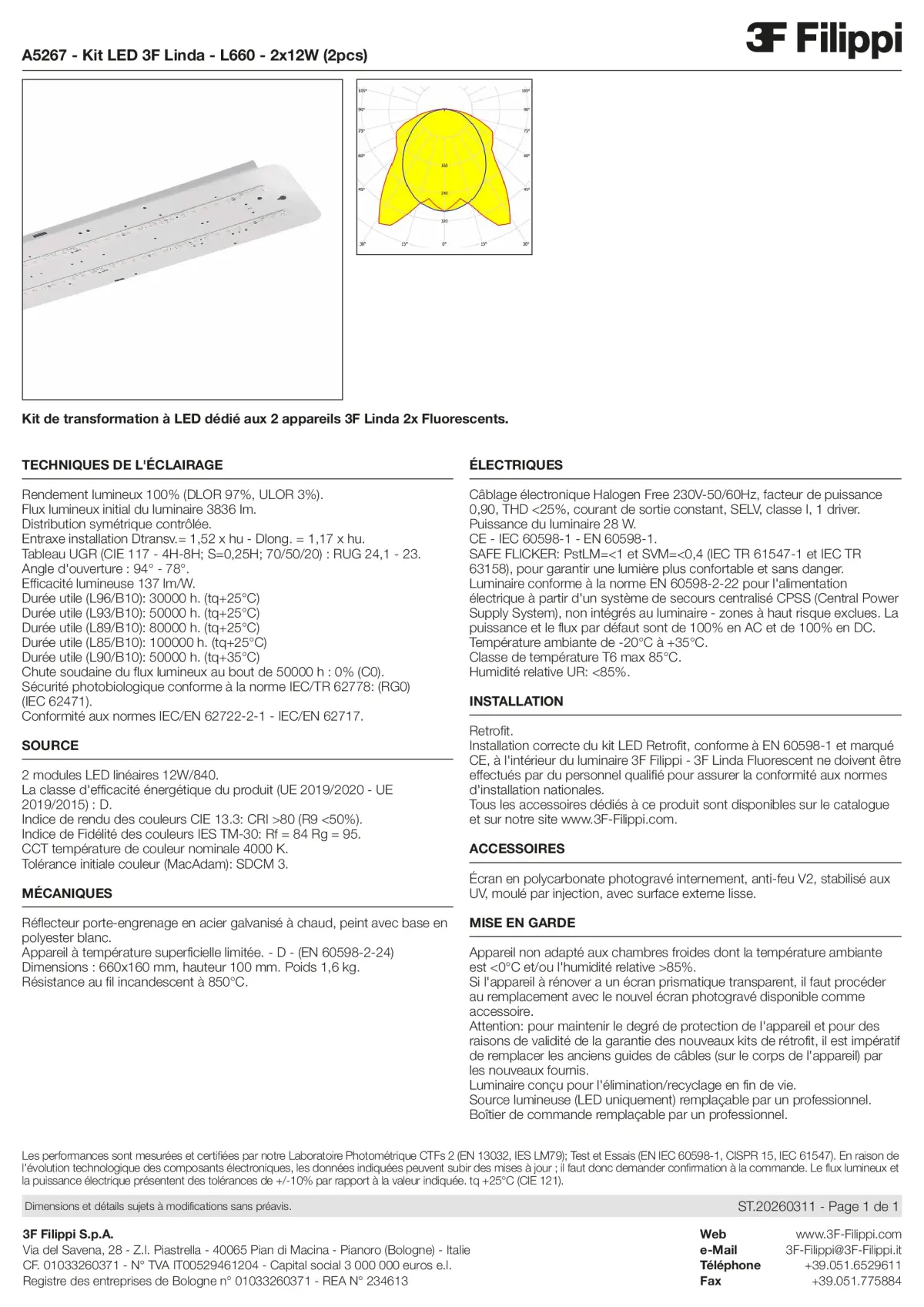 A5267 - Kit LED 3F Linda - L660 - 2x12W (2pz) - Datasheet - fr