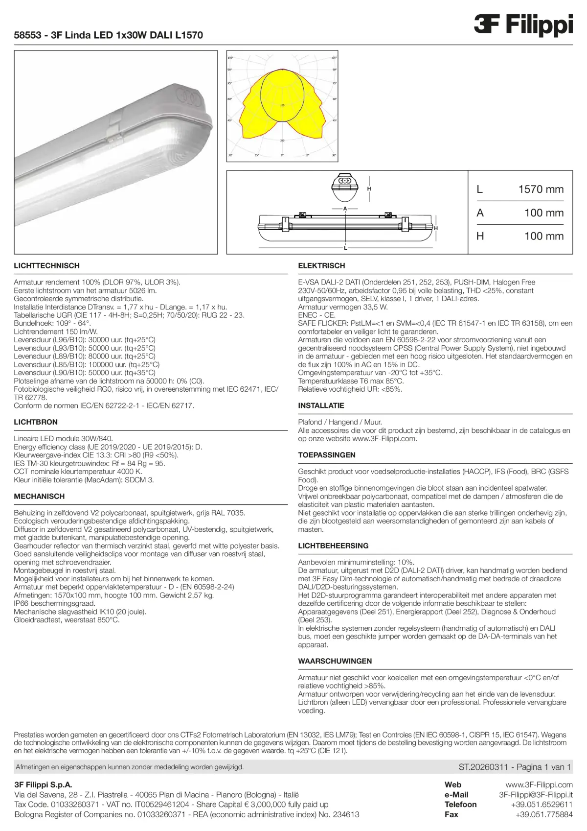 58553 - 3F Linda LED 1x30W DALI L1570 - Datasheet - nl