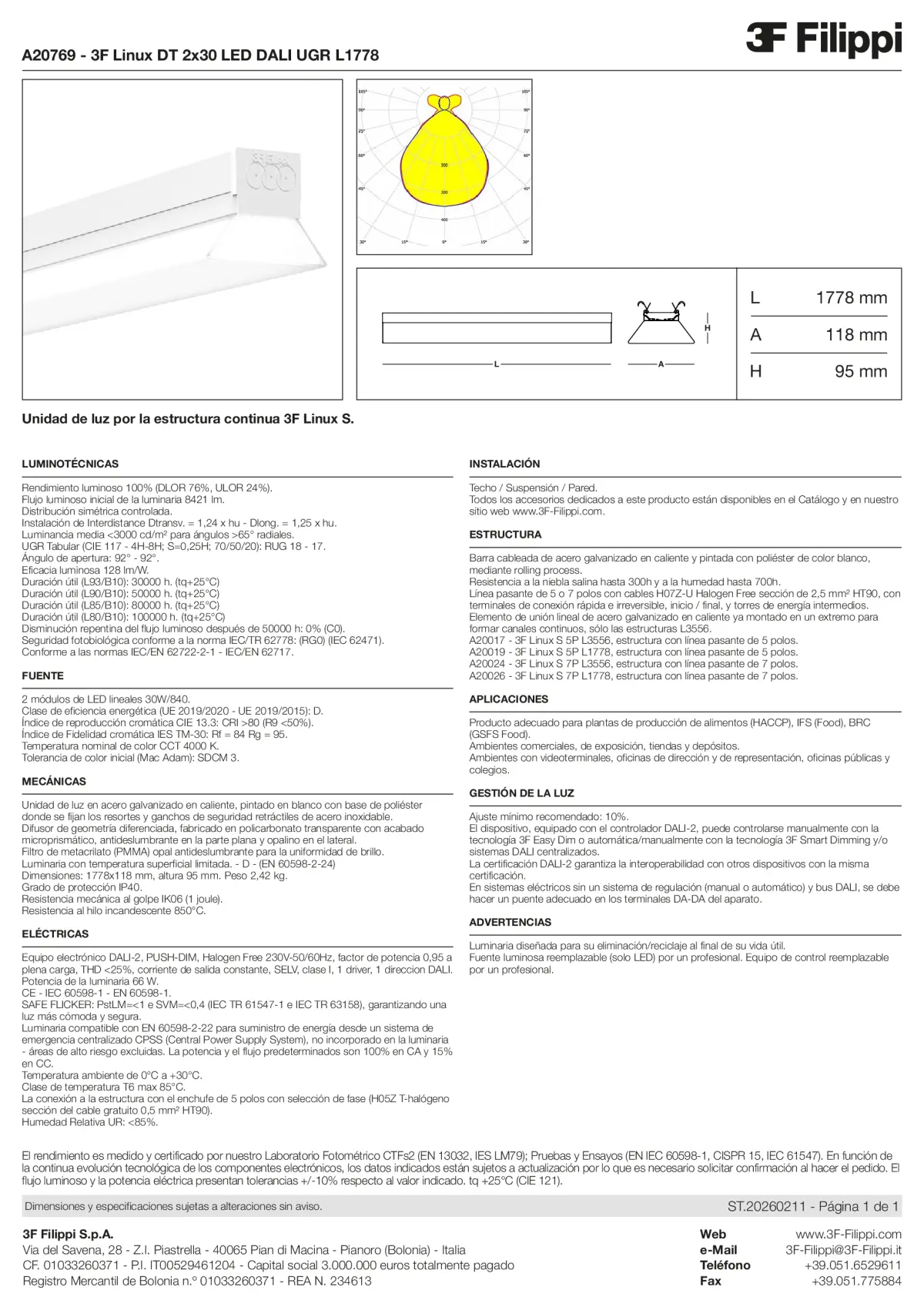 A20769 - 3F Linux DT 2x30 LED DALI UGR L1778 - Datasheet - es
