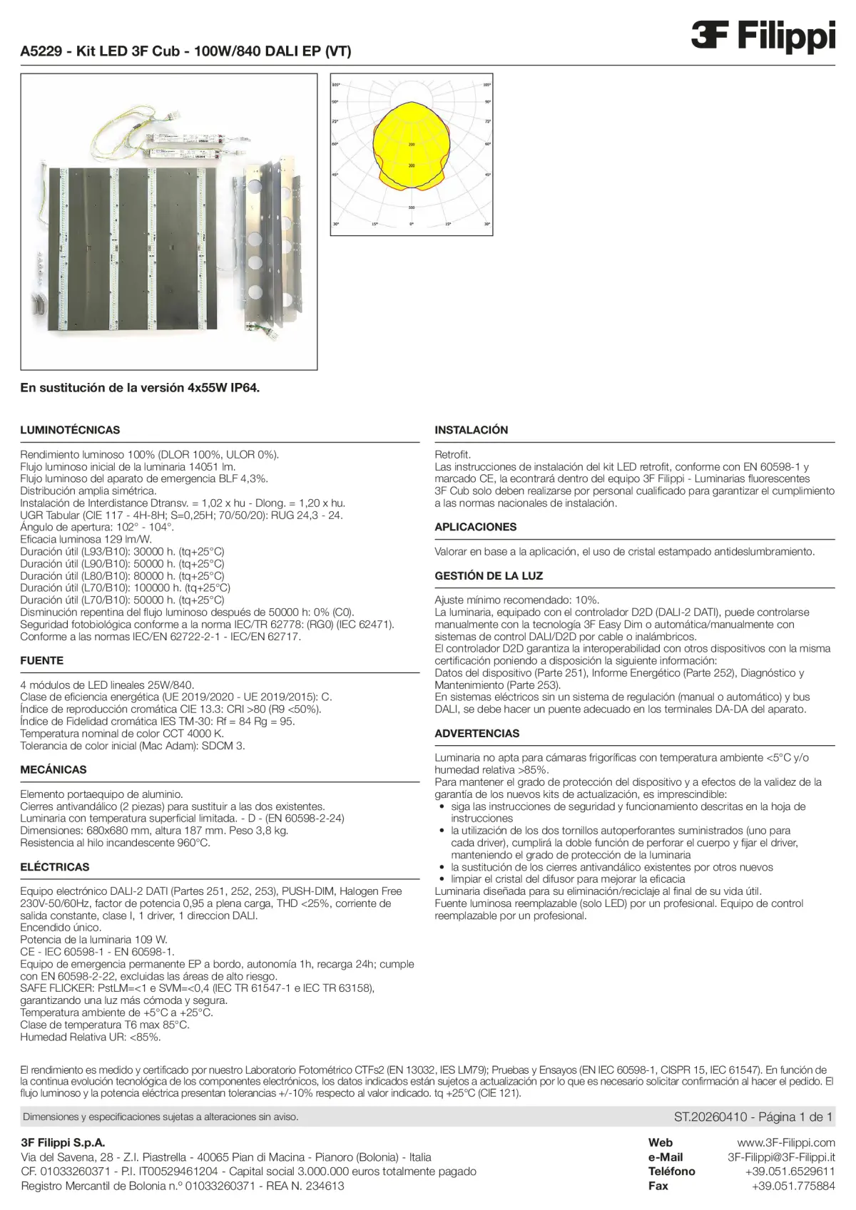 A5229 - Kit LED 3F Cub - 100W-840 DALI EP (VT) - Datasheet - es