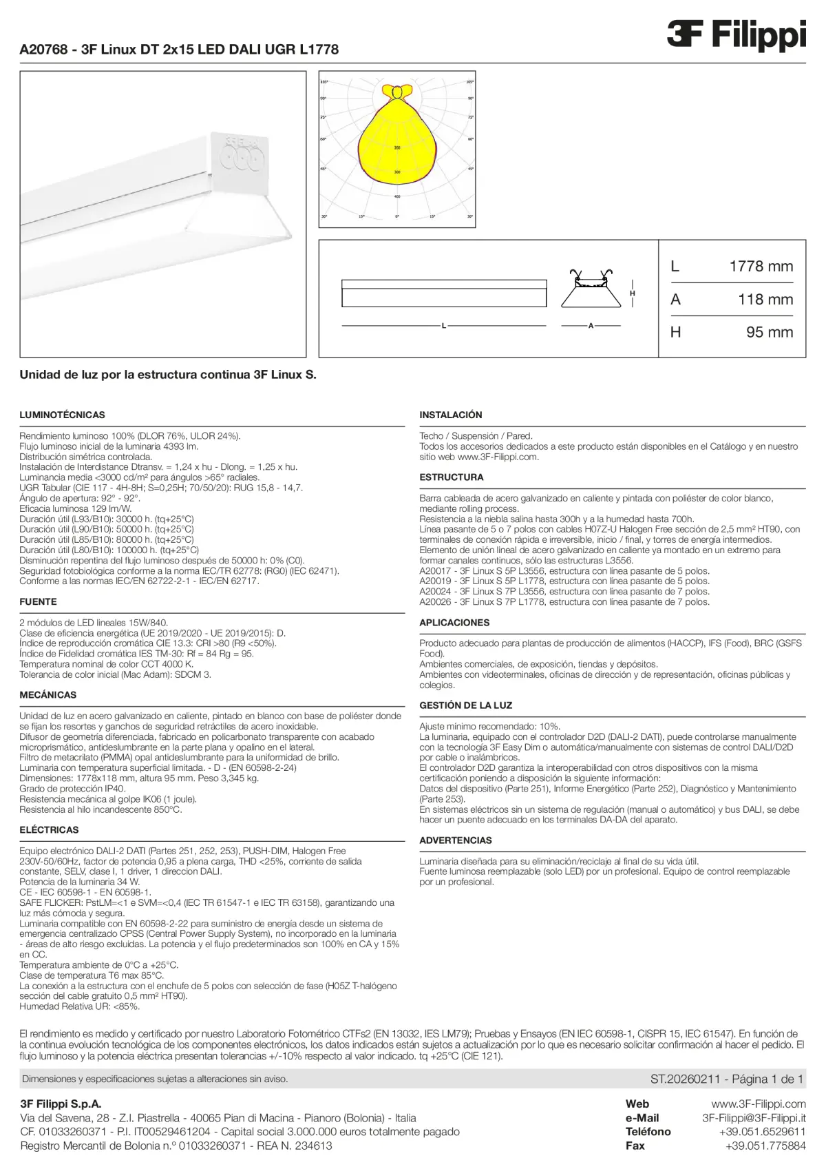 A20768 - 3F Linux DT 2x15 LED DALI UGR L1778 - Datasheet - es