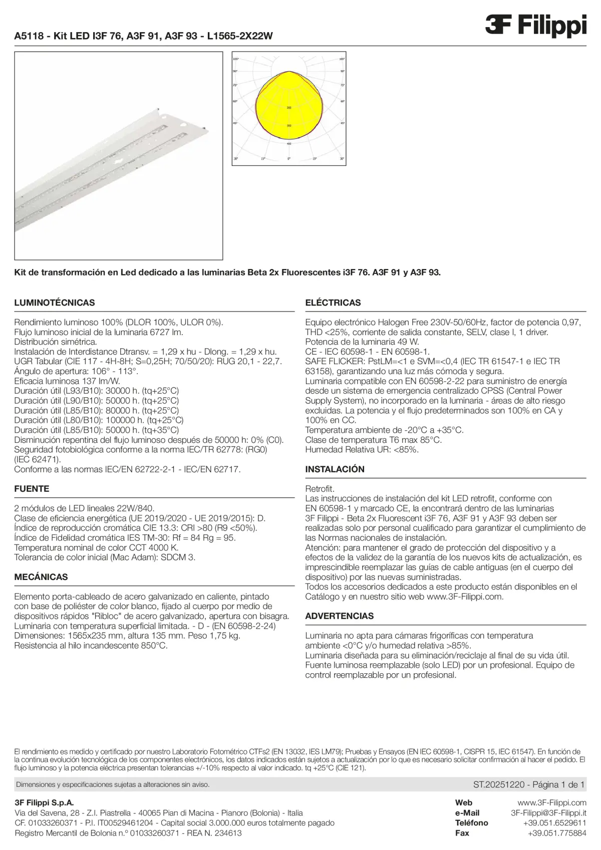 A5118 - Kit LED I3F 76, A3F 91, A3F 93 - L1565-2X22W - Datasheet - es