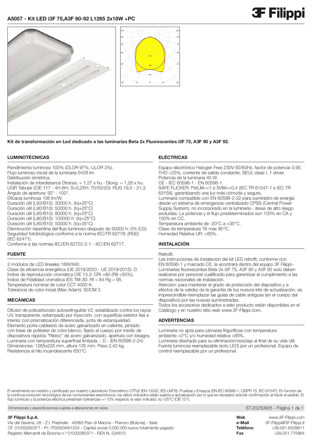 A5057 - Kit LED i3F 75,A3F 90-92 L1265 2x18W +PC - Datasheet - es