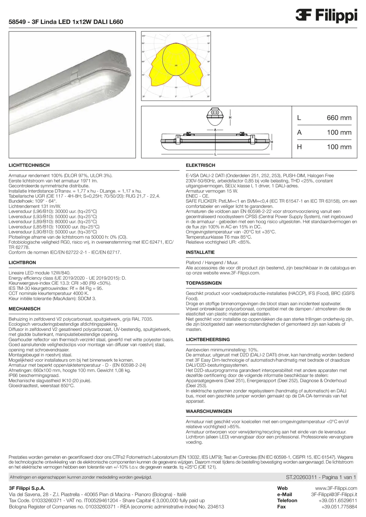 58549 - 3F Linda LED 1x12W DALI L660 - Datasheet - nl