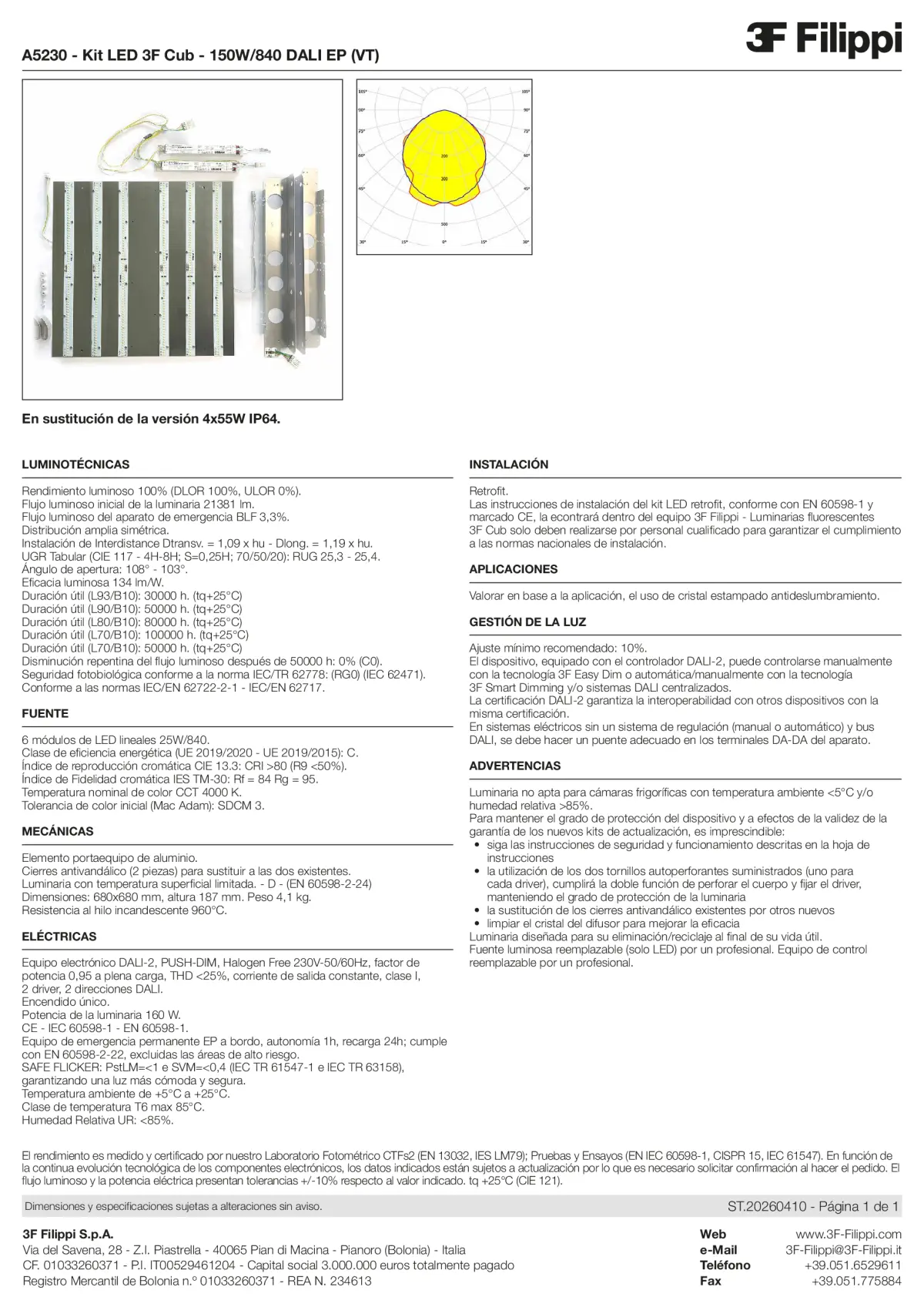 A5230 - Kit LED 3F Cub - 150W-840 DALI EP (VT) - Datasheet - es