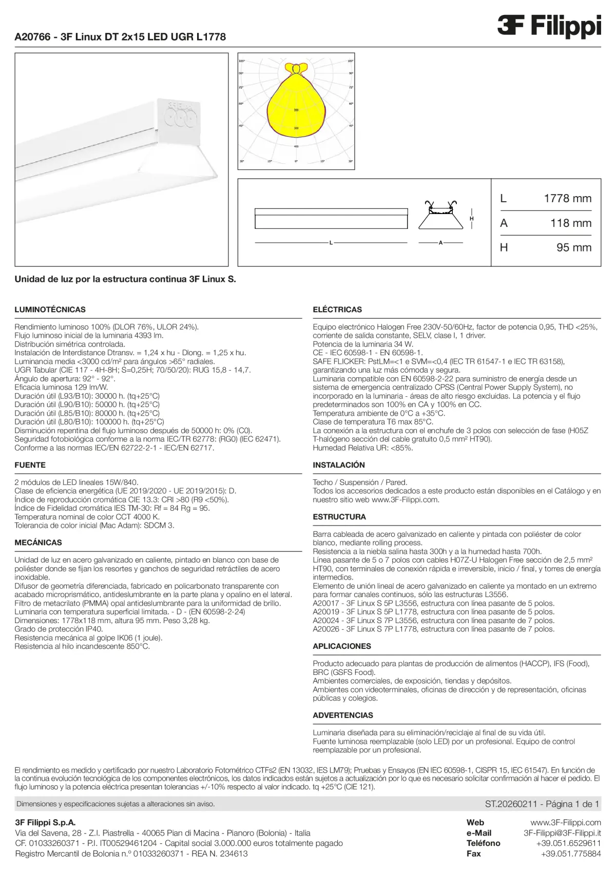 A20766 - 3F Linux DT 2x15 LED UGR L1778 - Datasheet - es