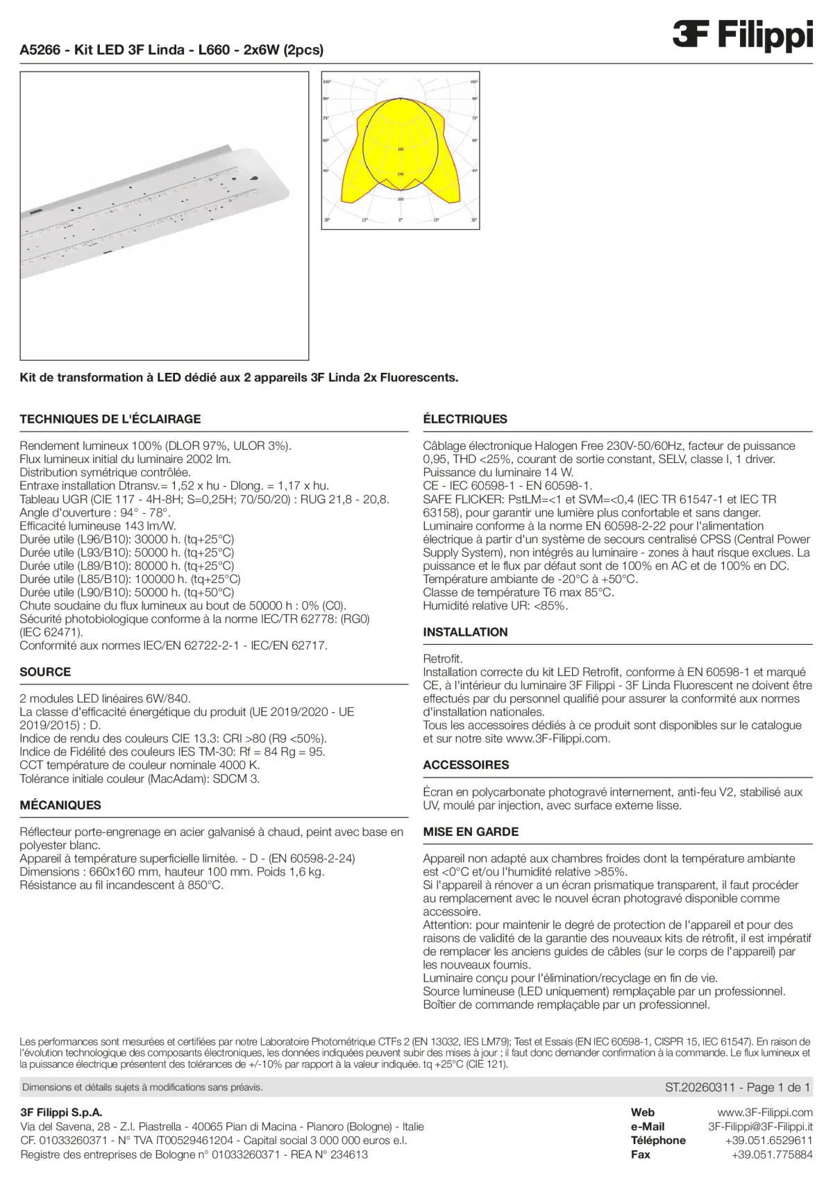 A5266 - Kit LED 3F Linda - L660 - 2x6W (2pz) - Datasheet - fr