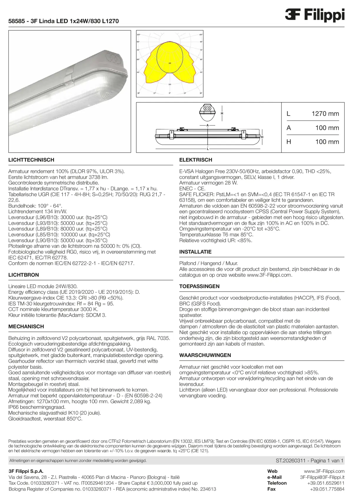 58585 - 3F Linda LED 1x24W-830 L1270 - Datasheet - nl