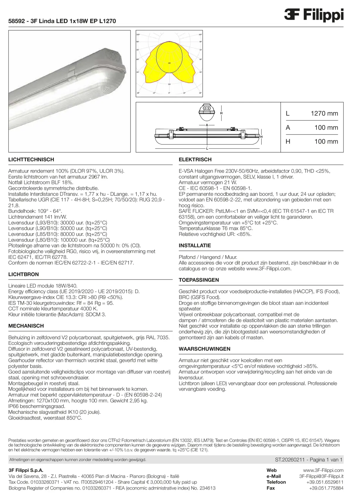58592 - 3F Linda LED 1x18W EP L1270 - Datasheet - nl