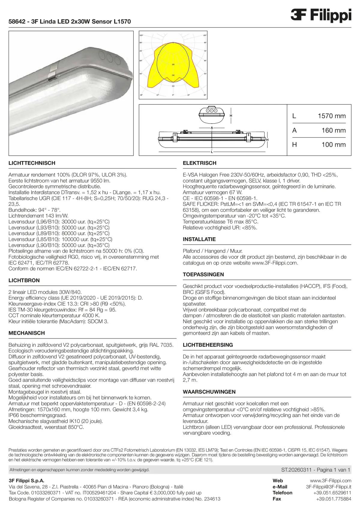 58642 - 3F Linda LED 2x30W Sensor L1570 - Datasheet - nl