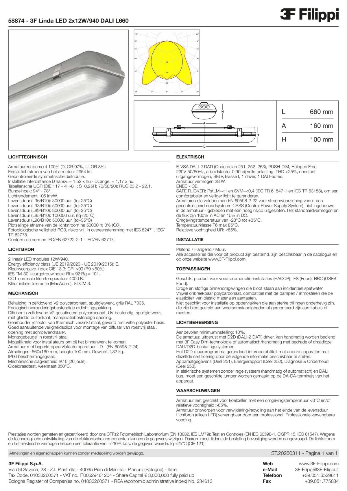 58874 - 3F Linda LED 2x12W-940 DALI L660 - Datasheet - nl