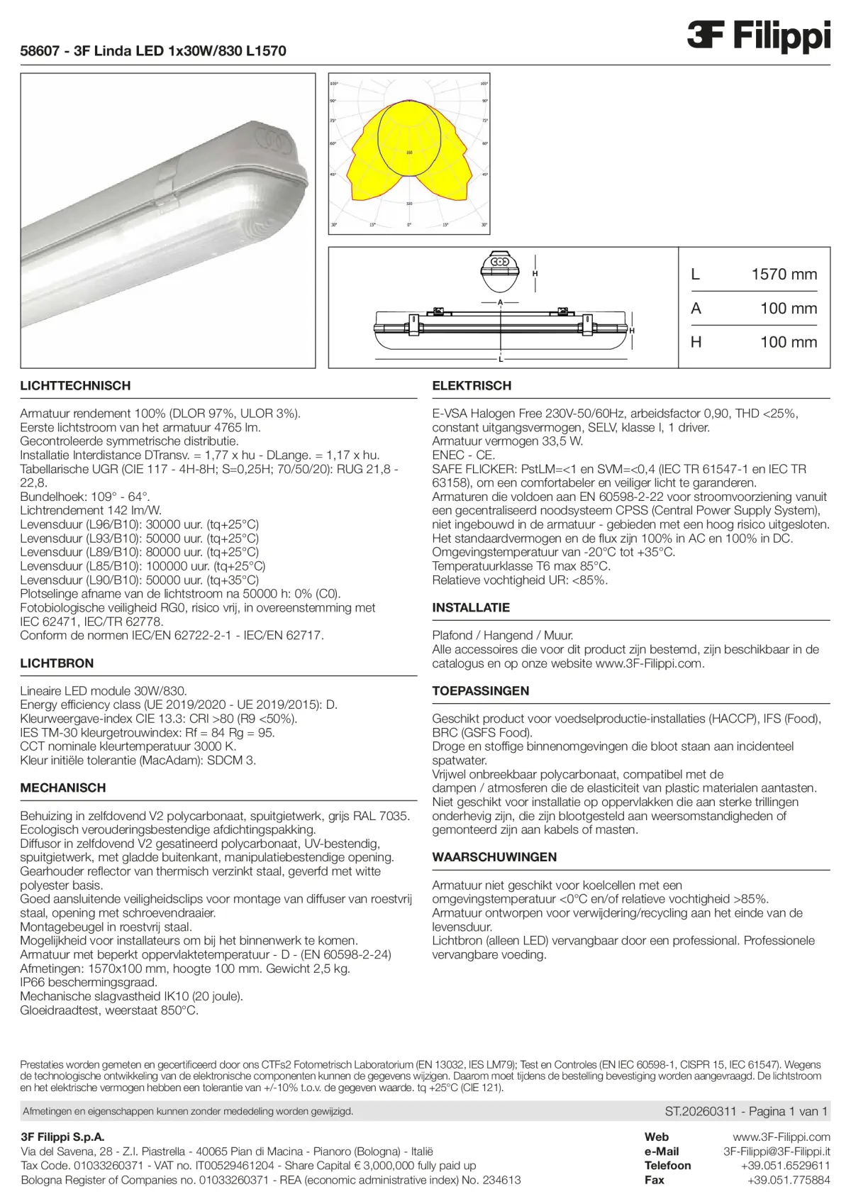 58607 - 3F Linda LED 1x30W-830 L1570 - Datasheet - nl