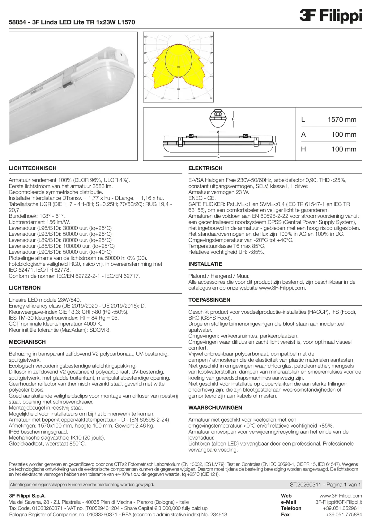58854 - 3F Linda LED Lite TR 1x23W L1570 - Datasheet - nl