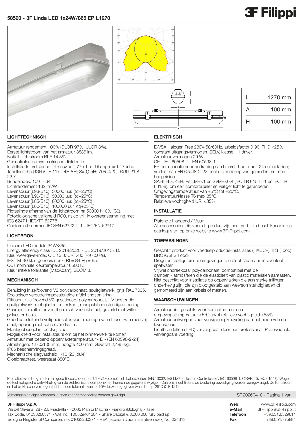 58590 - 3F Linda LED 1x24W-865 EP L1270 - Datasheet - nl