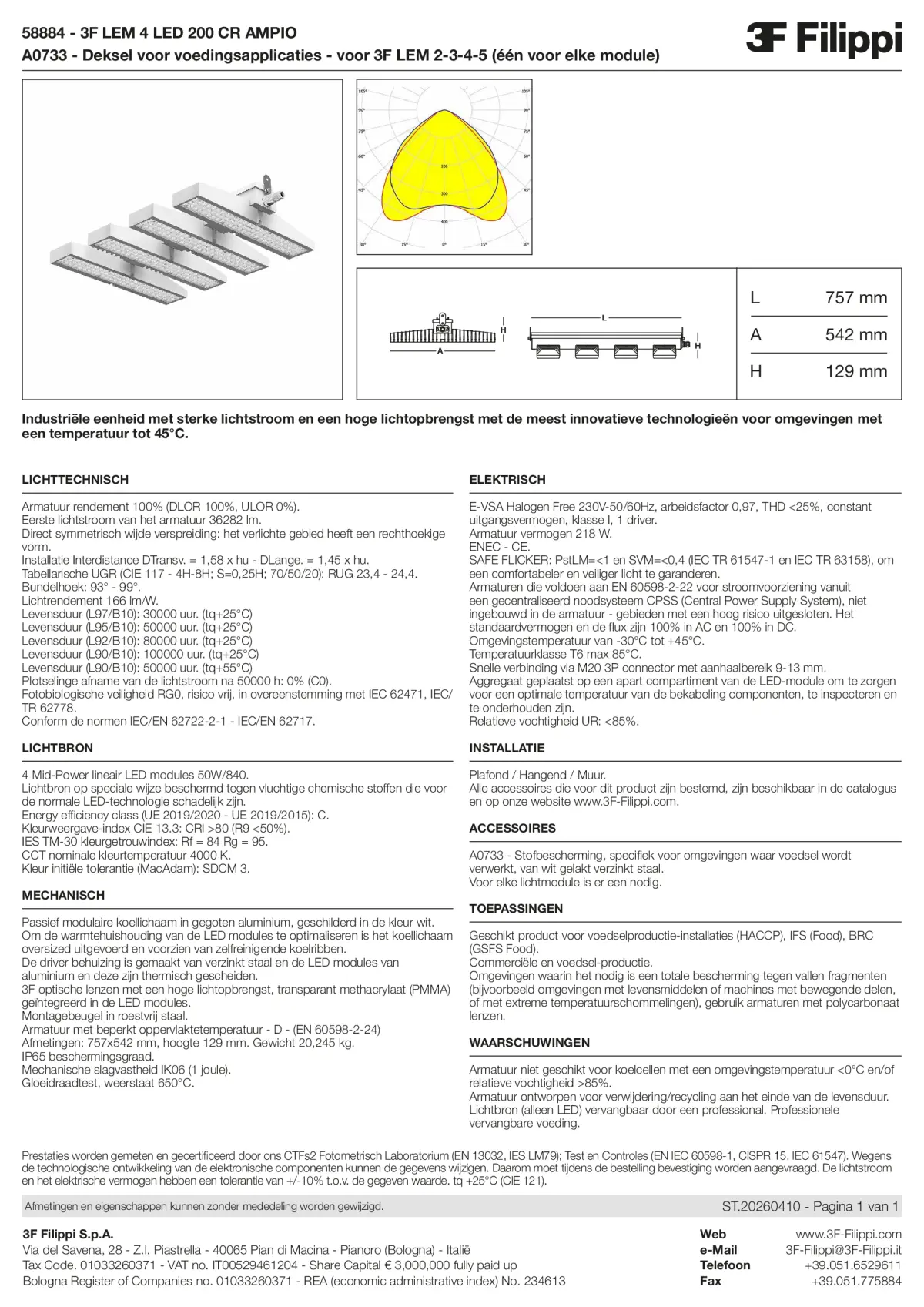 58884+A0733 - 3F LEM 4 LED 200 CR AMPIO + FOOD - Datasheet - nl