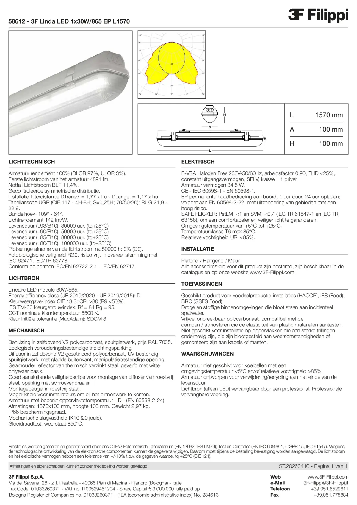 58612 - 3F Linda LED 1x30W-865 EP L1570 - Datasheet - nl