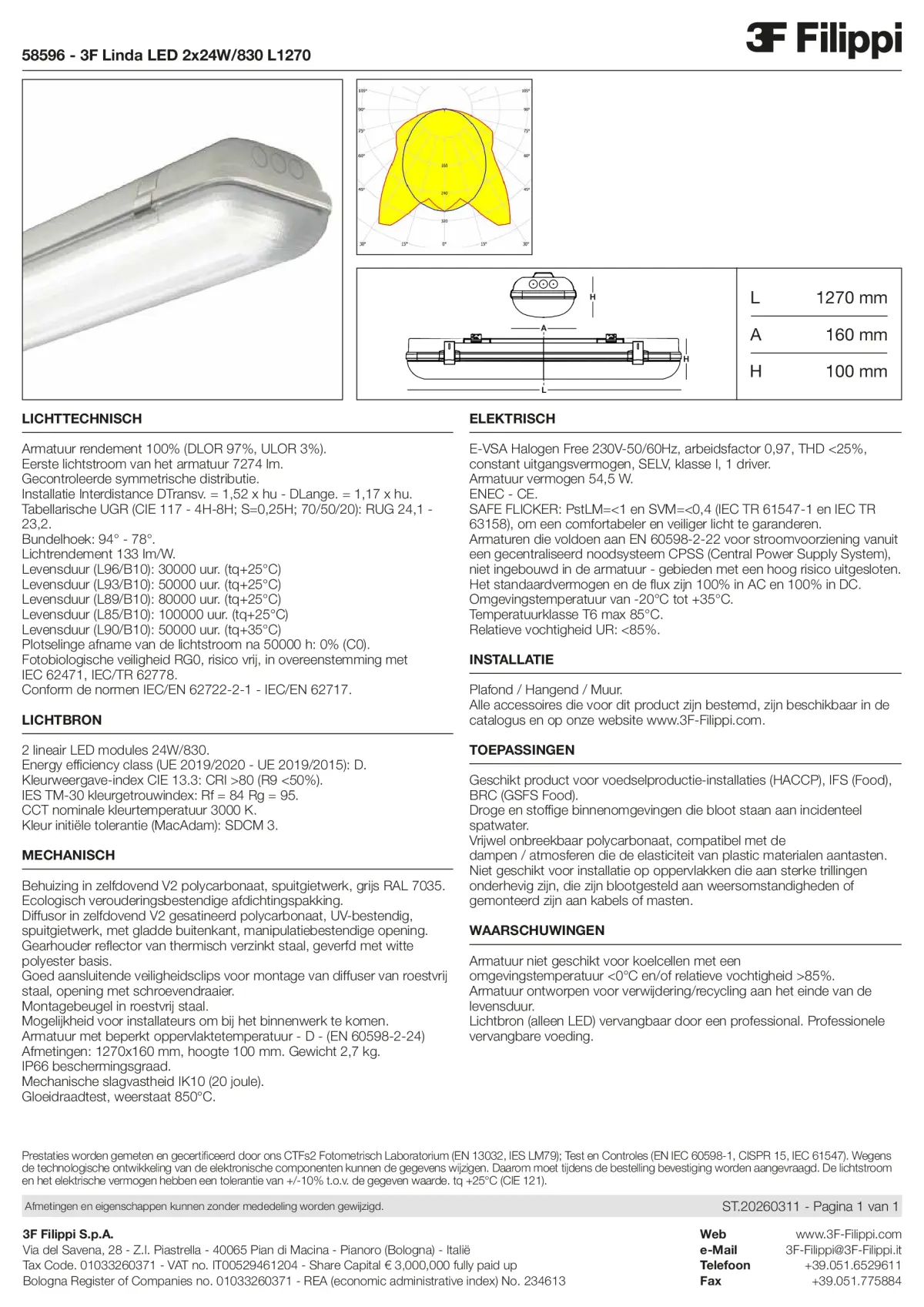 58596 - 3F Linda LED 2x24W-830 L1270 - Datasheet - nl