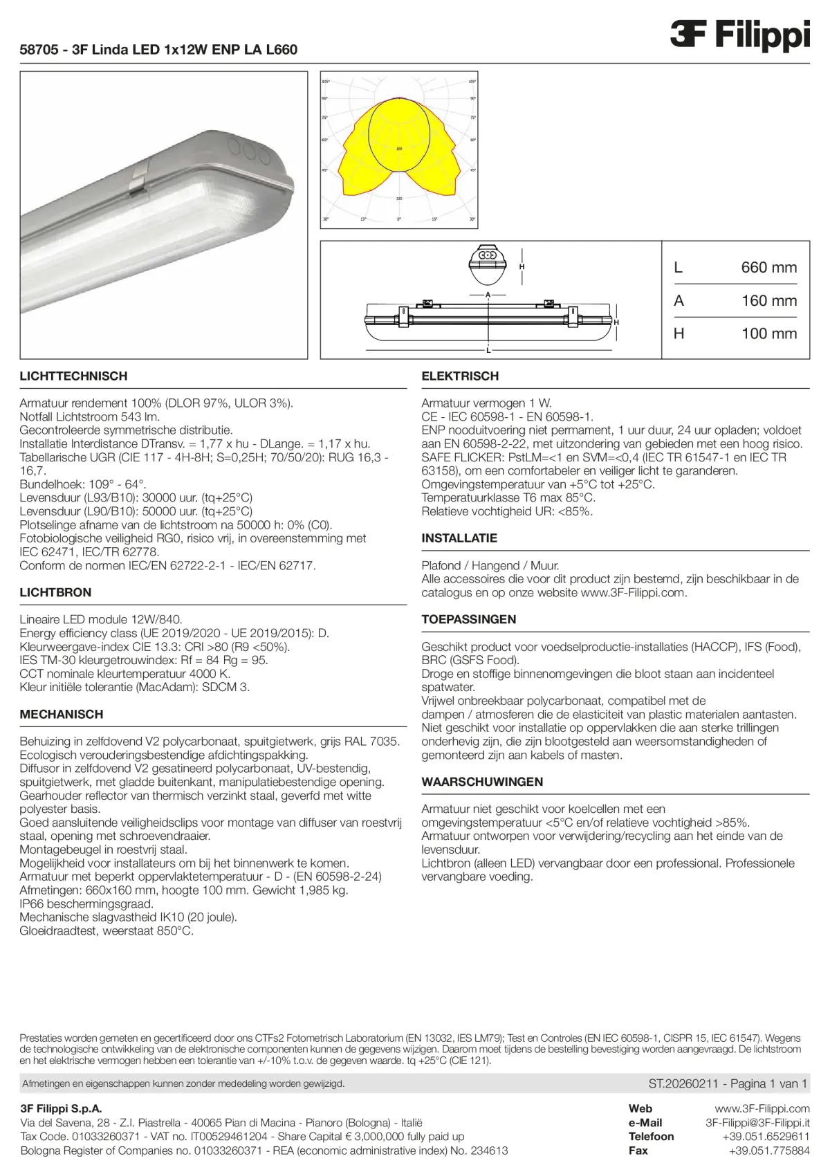 58705 - 3F Linda LED 1x12W ENP LA L660 - Datasheet - nl