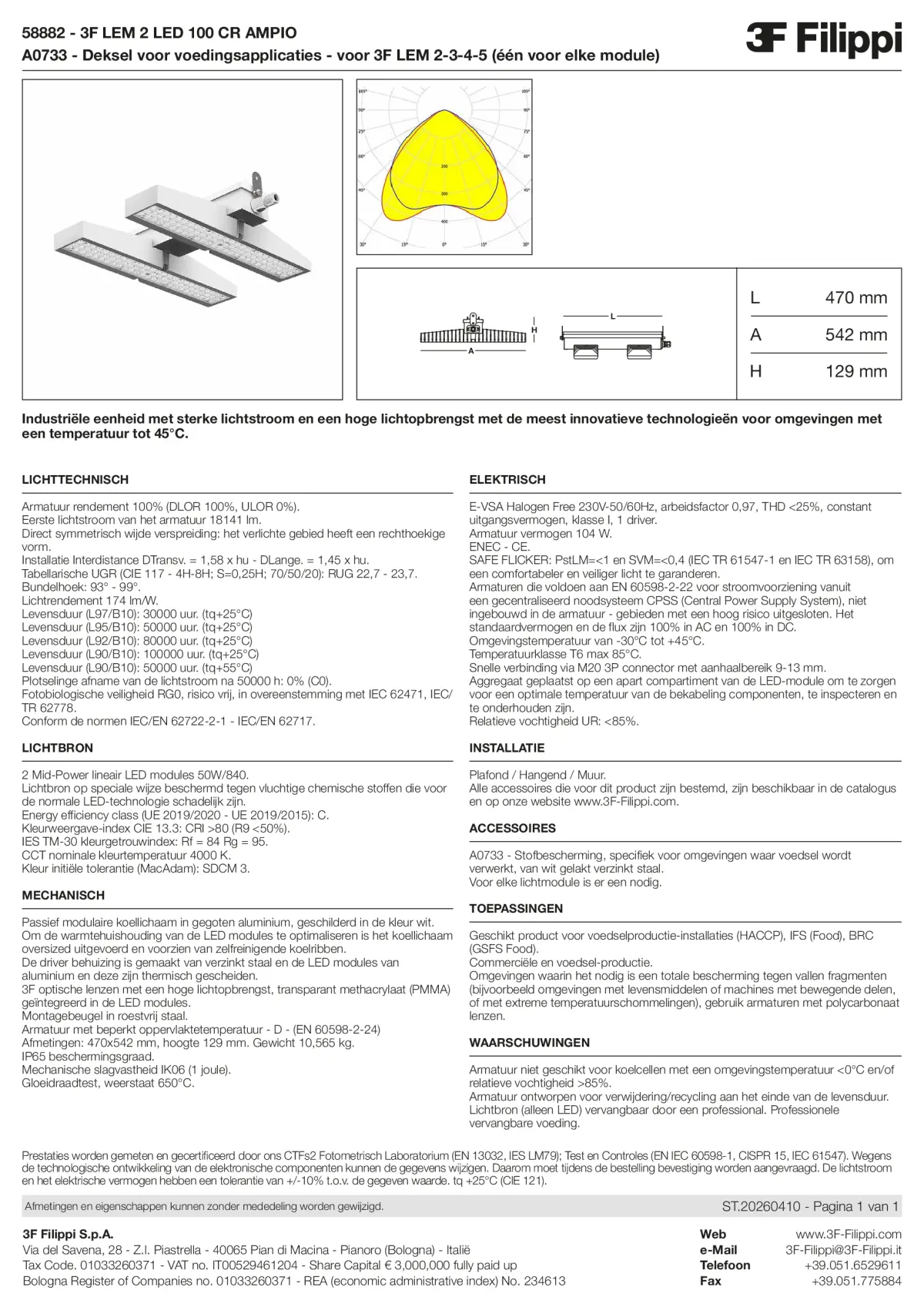 58882+A0733 - 3F LEM 2 LED 100 CR AMPIO + FOOD - Datasheet - nl
