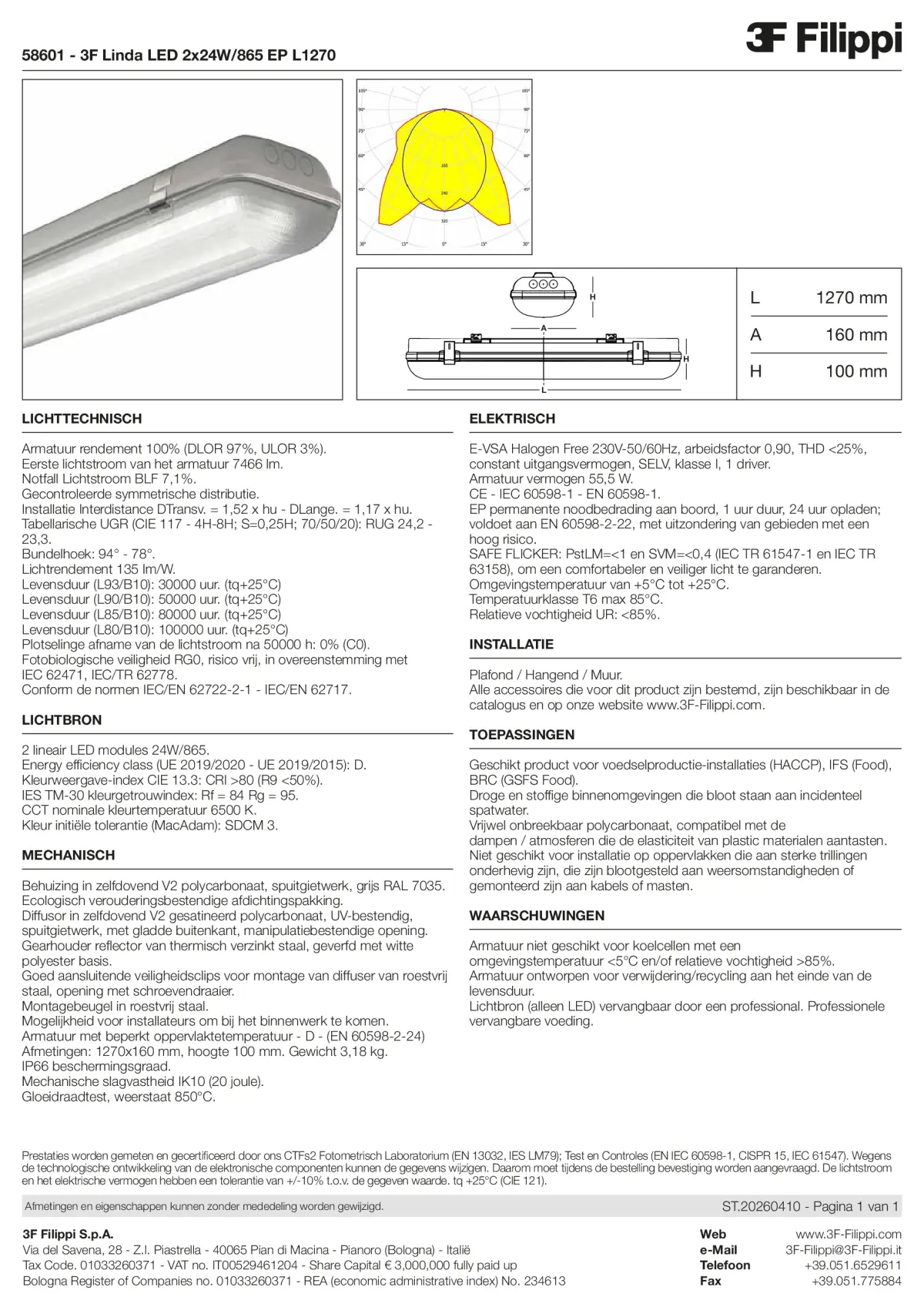 58601 - 3F Linda LED 2x24W-865 EP L1270 - Datasheet - nl