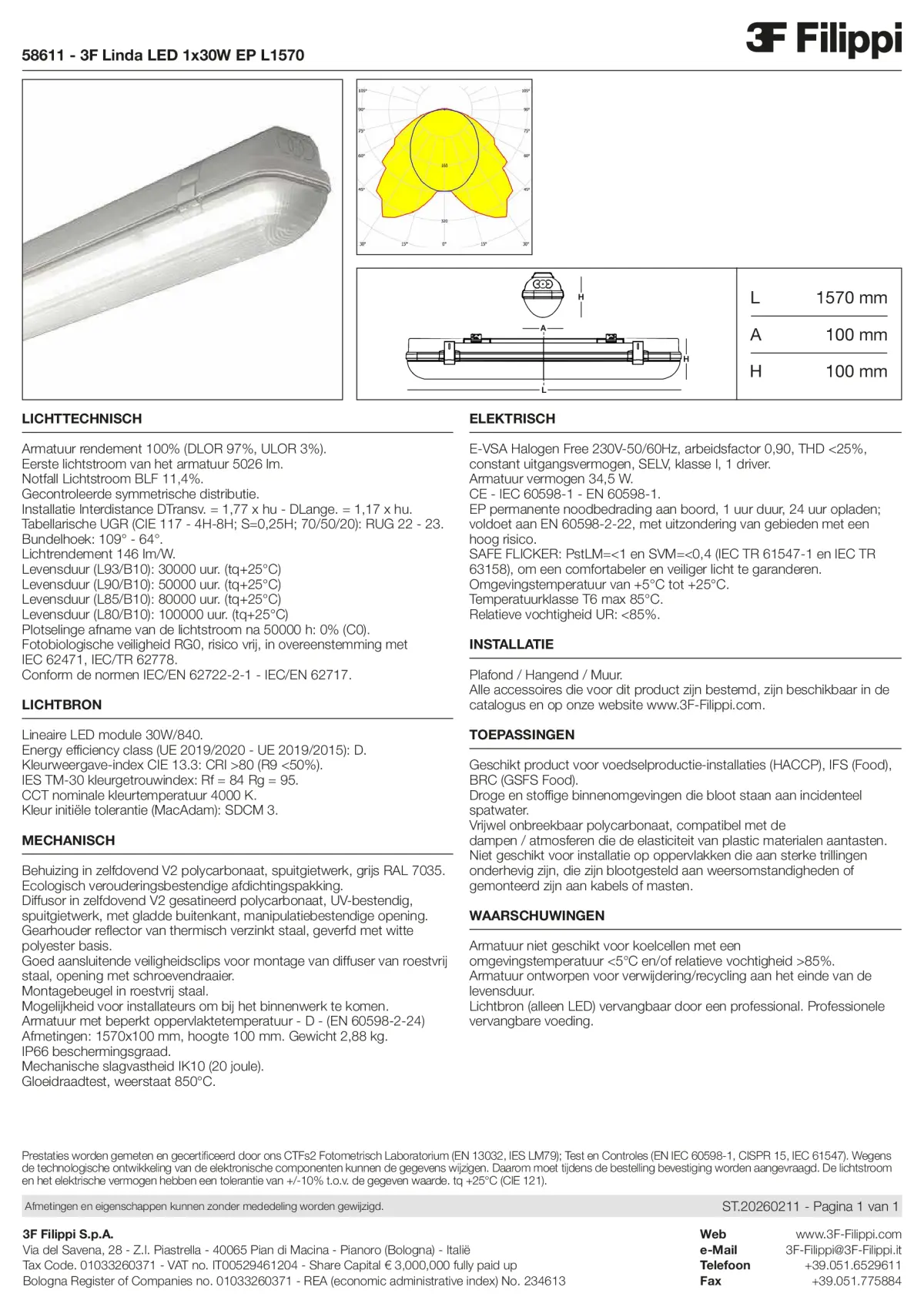 58611 - 3F Linda LED 1x30W EP L1570 - Datasheet - nl