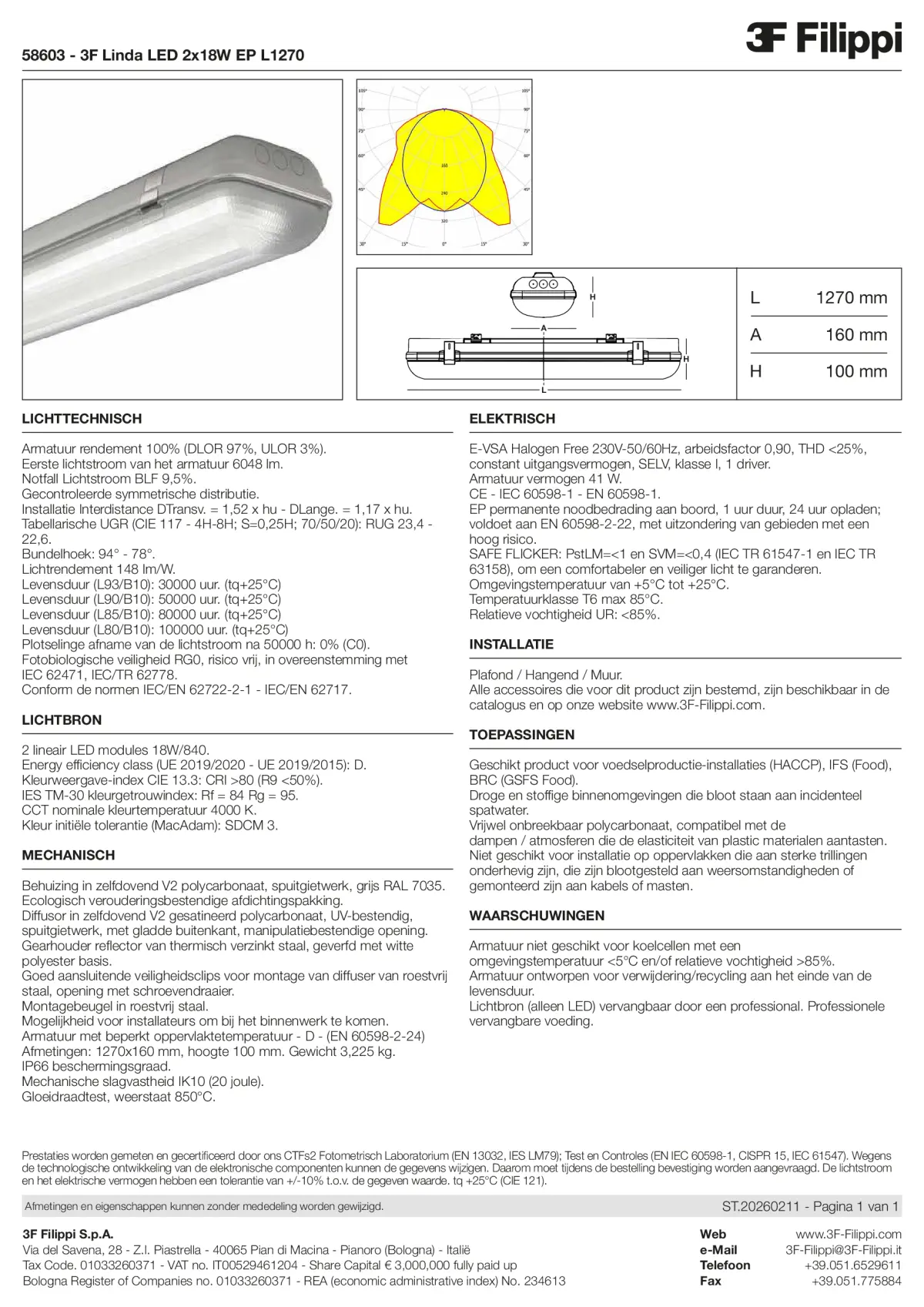 58603 - 3F Linda LED 2x18W EP L1270 - Datasheet - nl