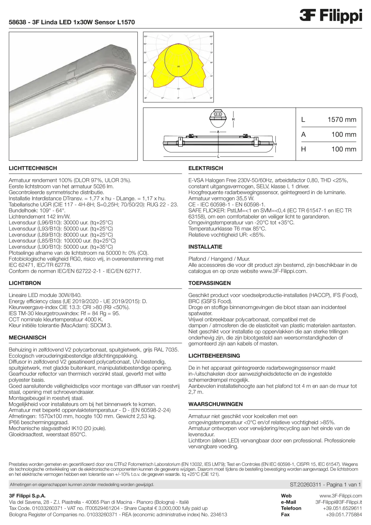 58638 - 3F Linda LED 1x30W Sensor L1570 - Datasheet - nl