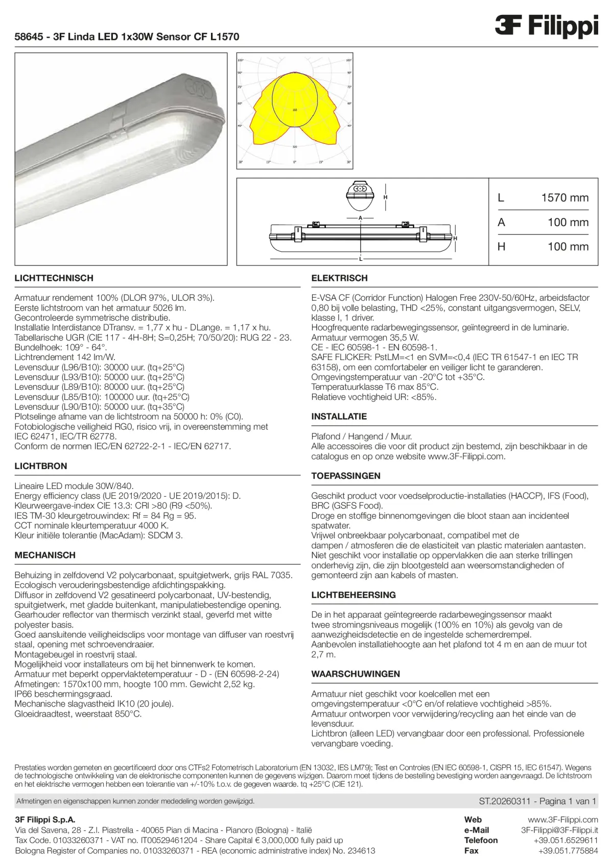 58645 - 3F Linda LED 1x30W Sensor CF L1570 - Datasheet - nl