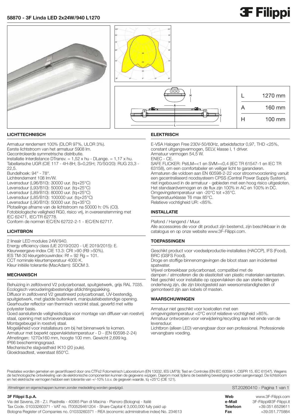 58870 - 3F Linda LED 2x24W-940 L1270 - Datasheet - nl
