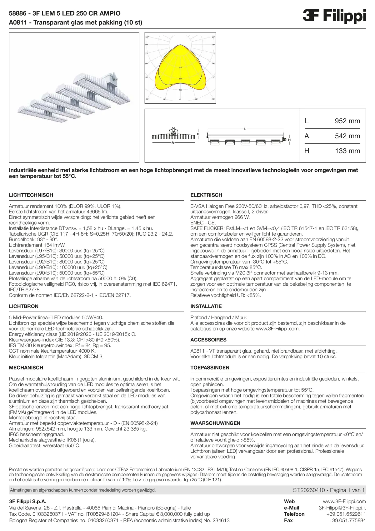 58886+A0811 - 3F LEM 5 LED 250 CR AMPIO + VT - Datasheet - nl