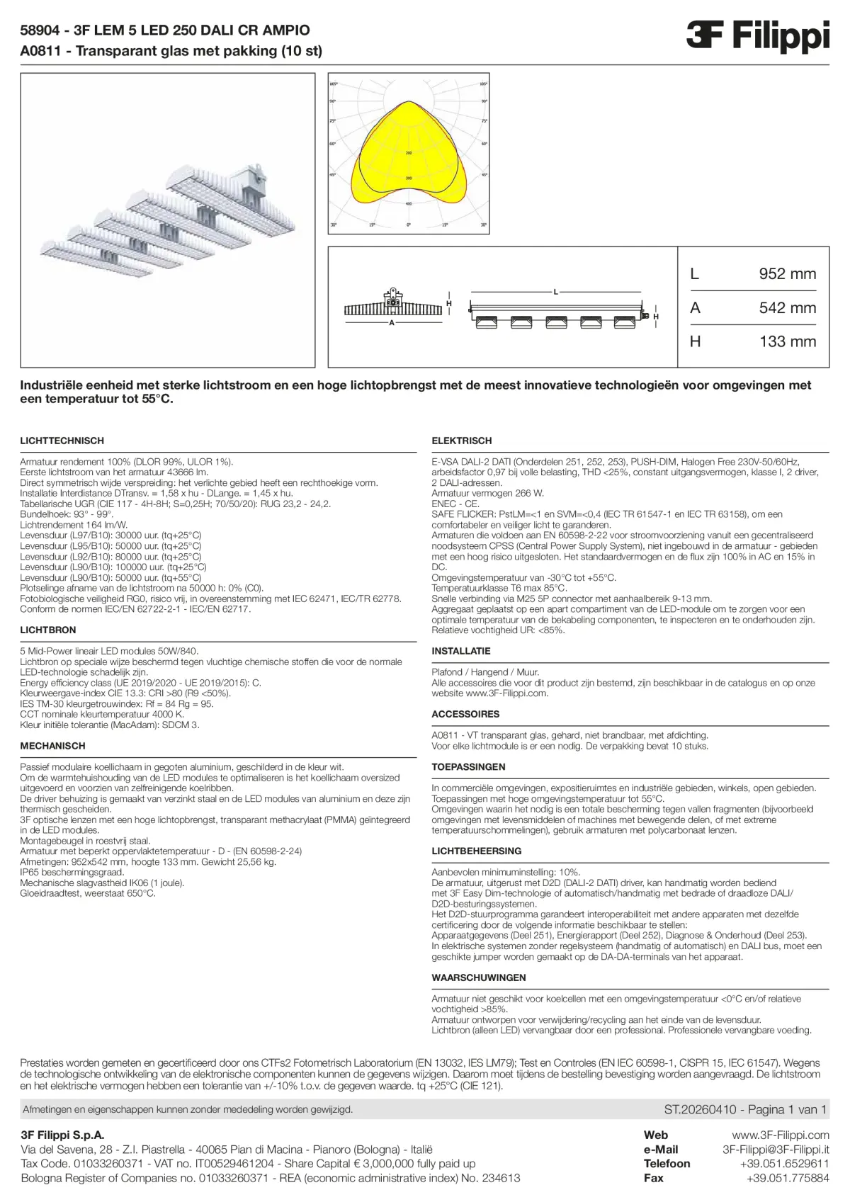 58904+A0811 - 3F LEM 5 LED 250 DALI CR AMPIO + VT - Datasheet - nl
