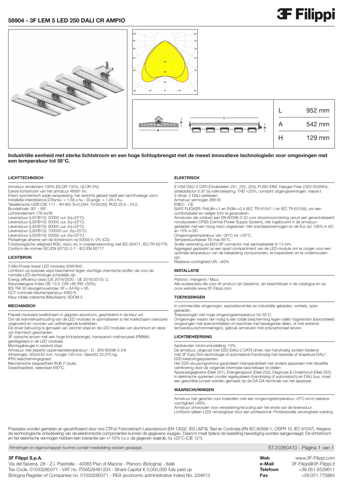 58904 - 3F LEM 5 LED 250 DALI CR AMPIO - Datasheet - nl