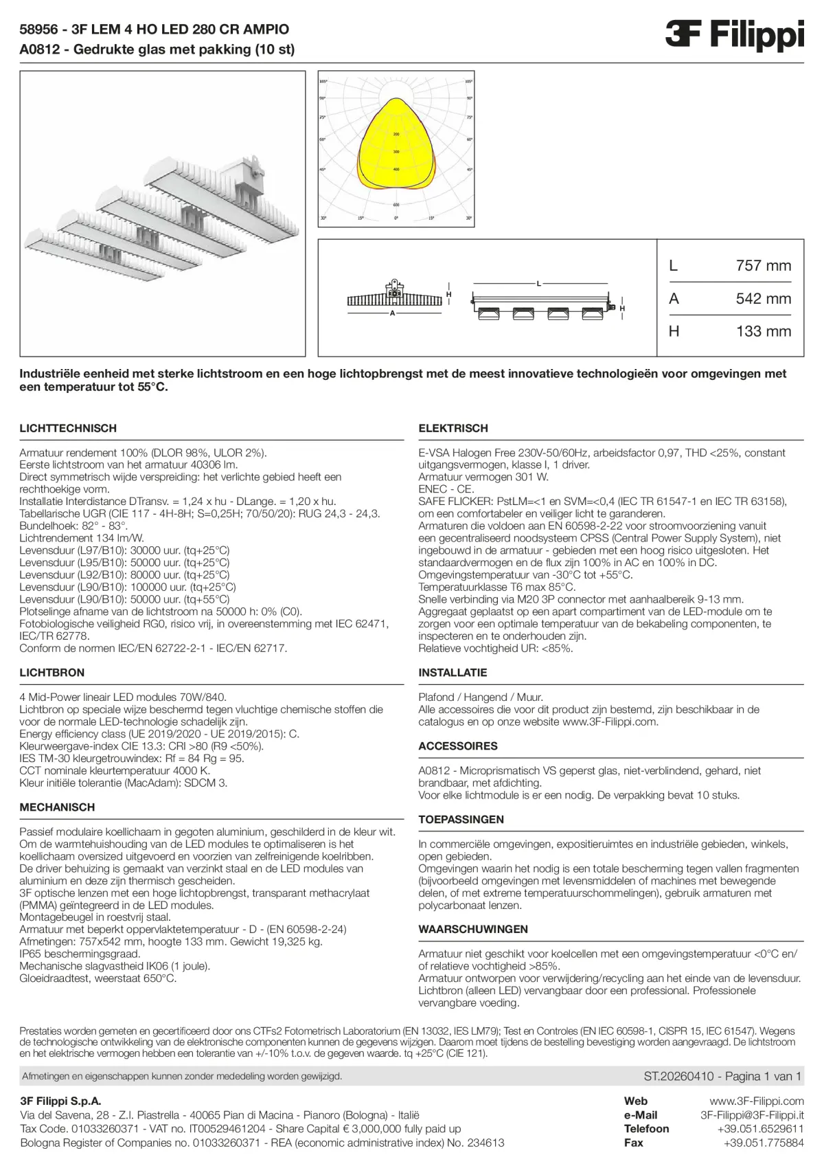 58956+A0812 - 3F LEM 4 HO LED 280 CR AMPIO + VS - Datasheet - nl