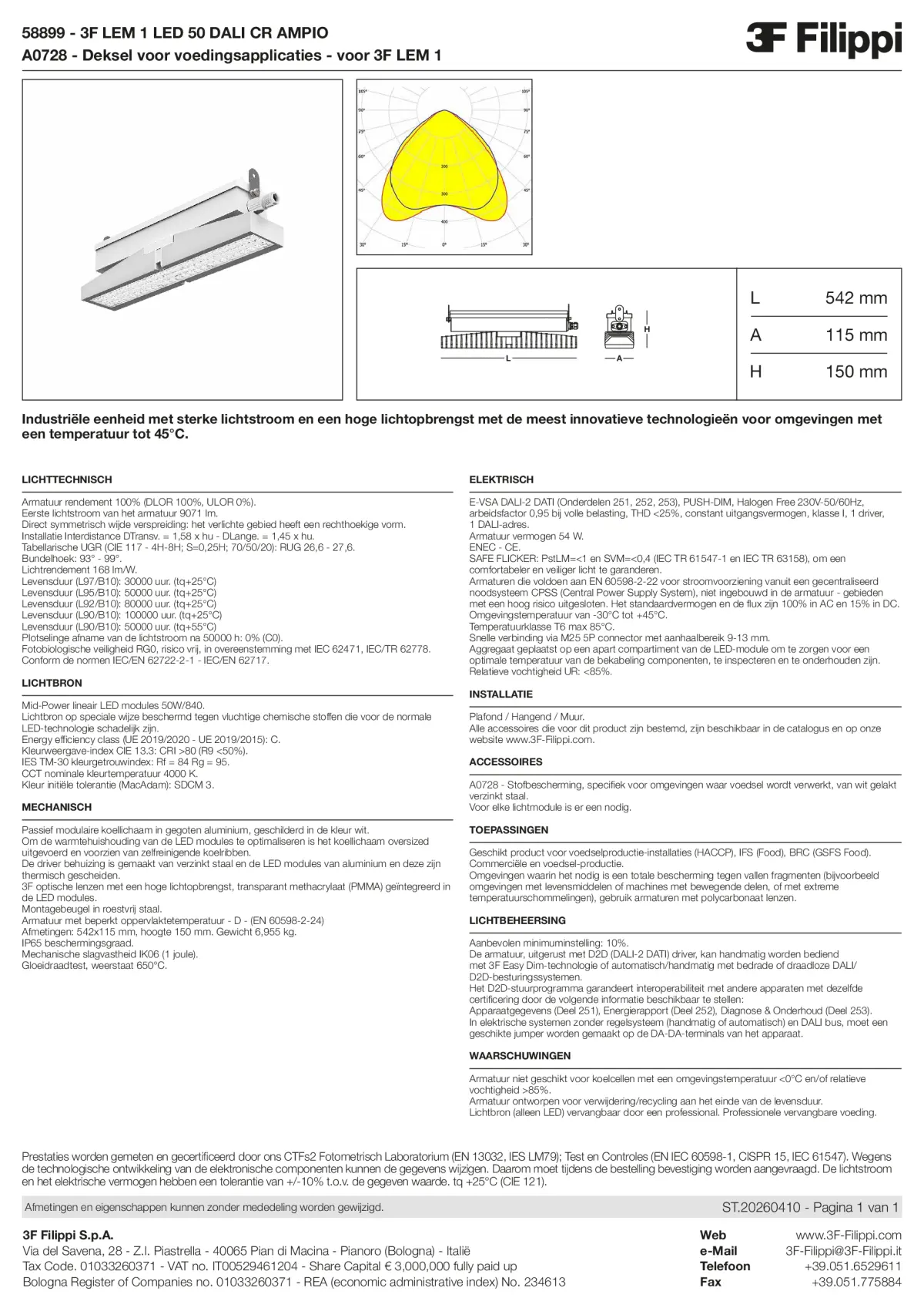 58899+A0728 - 3F LEM 1 LED 50 DALI CR AMPIO + FOOD - Datasheet - nl