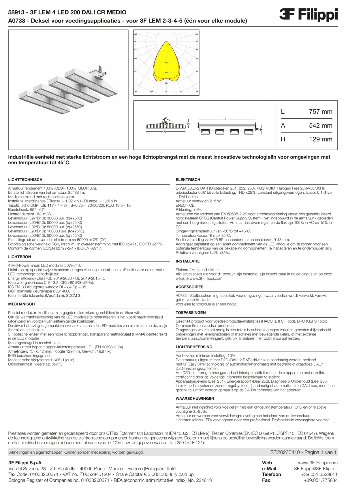 58913+A0733 - 3F LEM 4 LED 200 DALI CR MEDIO + FOOD - Datasheet - nl