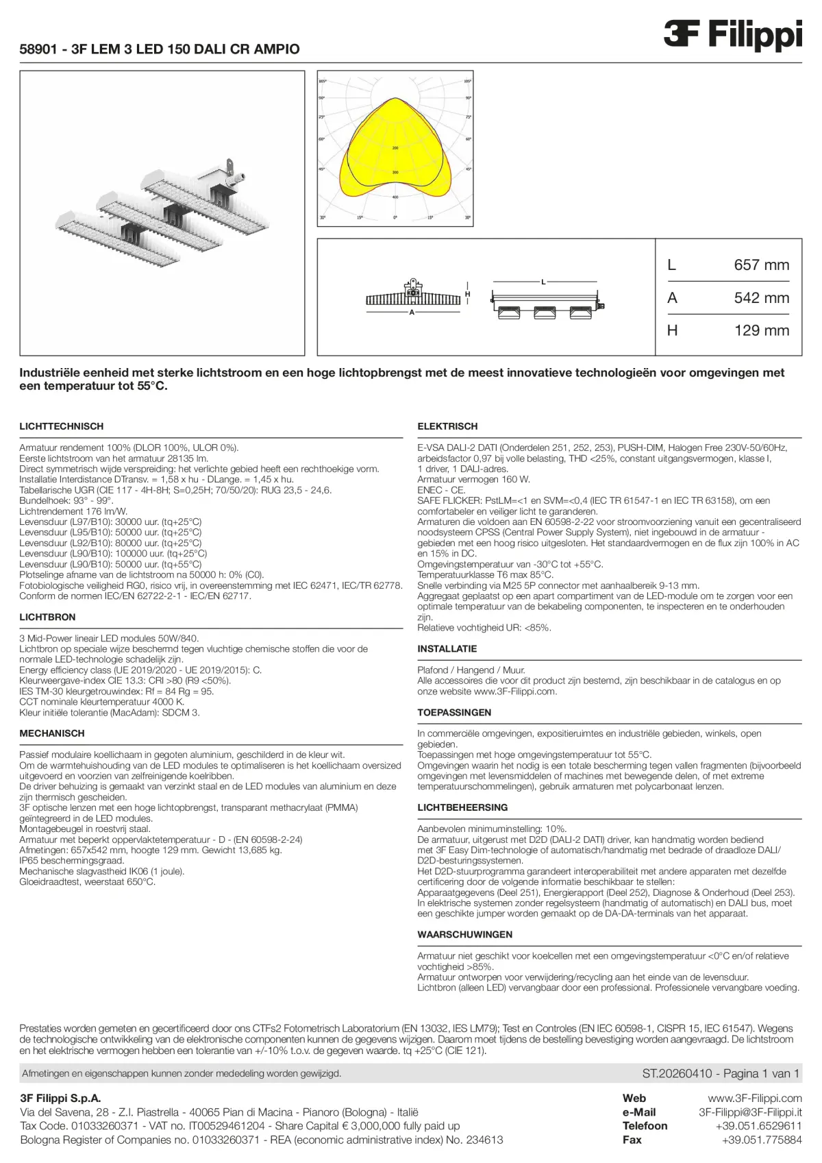 58901 - 3F LEM 3 LED 150 DALI CR AMPIO - Datasheet - nl