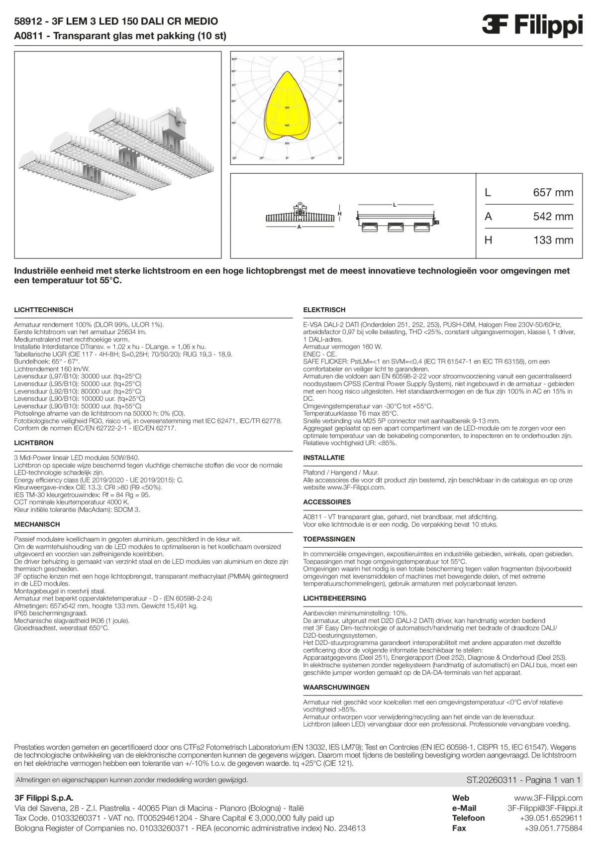 58912+A0811 - 3F LEM 3 LED 150 DALI CR MEDIO + VT - Datasheet - nl