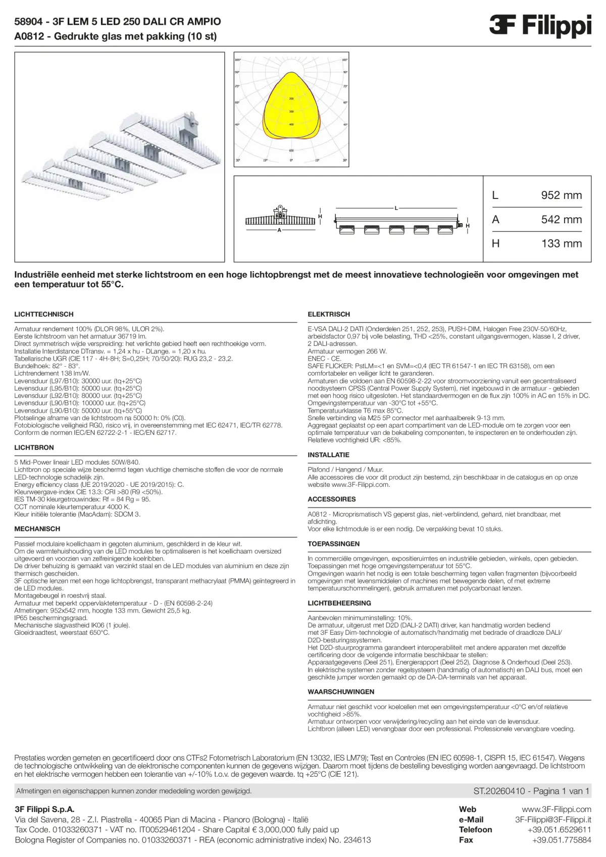 58904+A0812 - 3F LEM 5 LED 250 DALI CR AMPIO + VS - Datasheet - nl