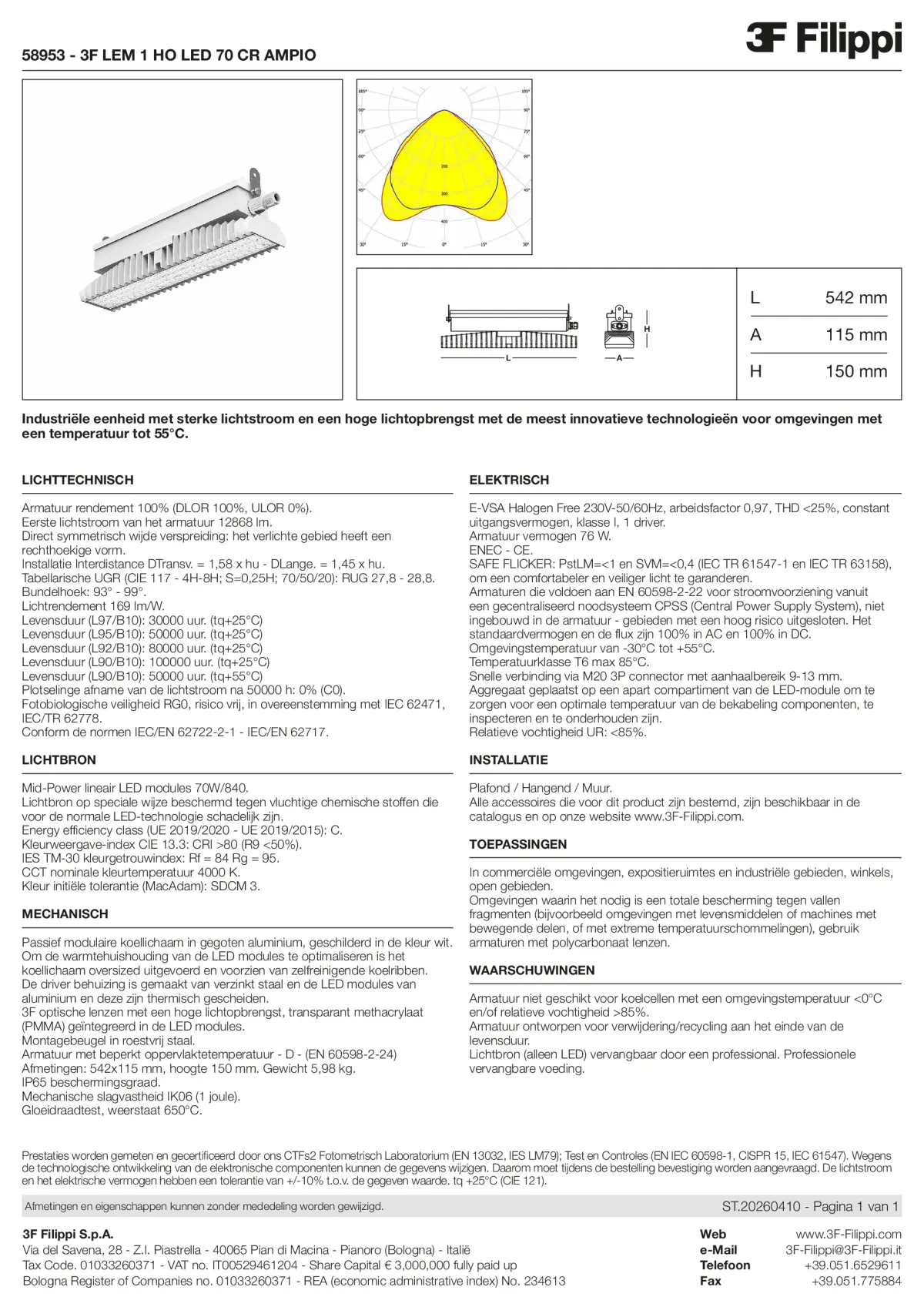 58953 - 3F LEM 1 HO LED 70 CR AMPIO - Datasheet - nl