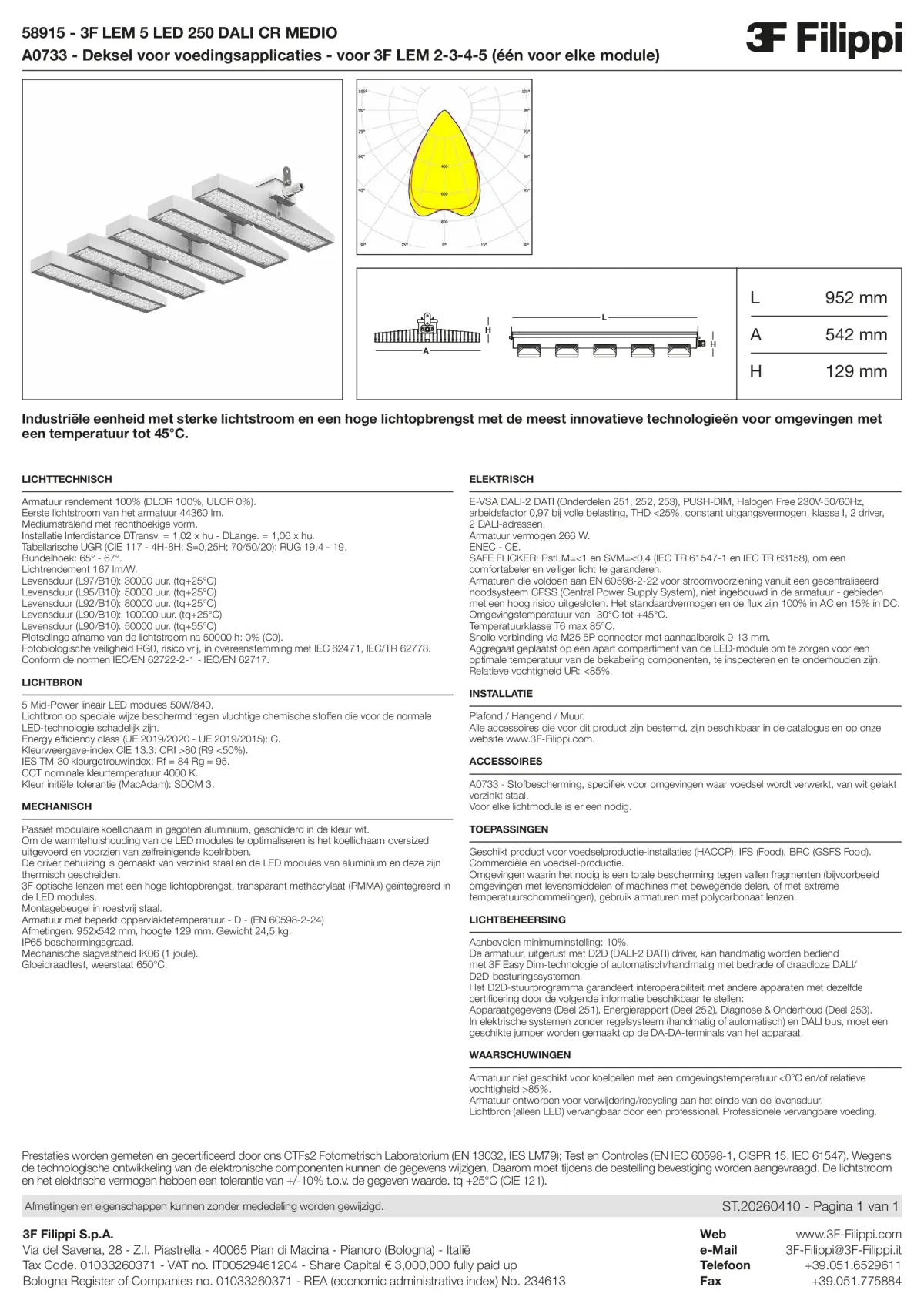 58915+A0733 - 3F LEM 5 LED 250 DALI CR MEDIO + FOOD - Datasheet - nl