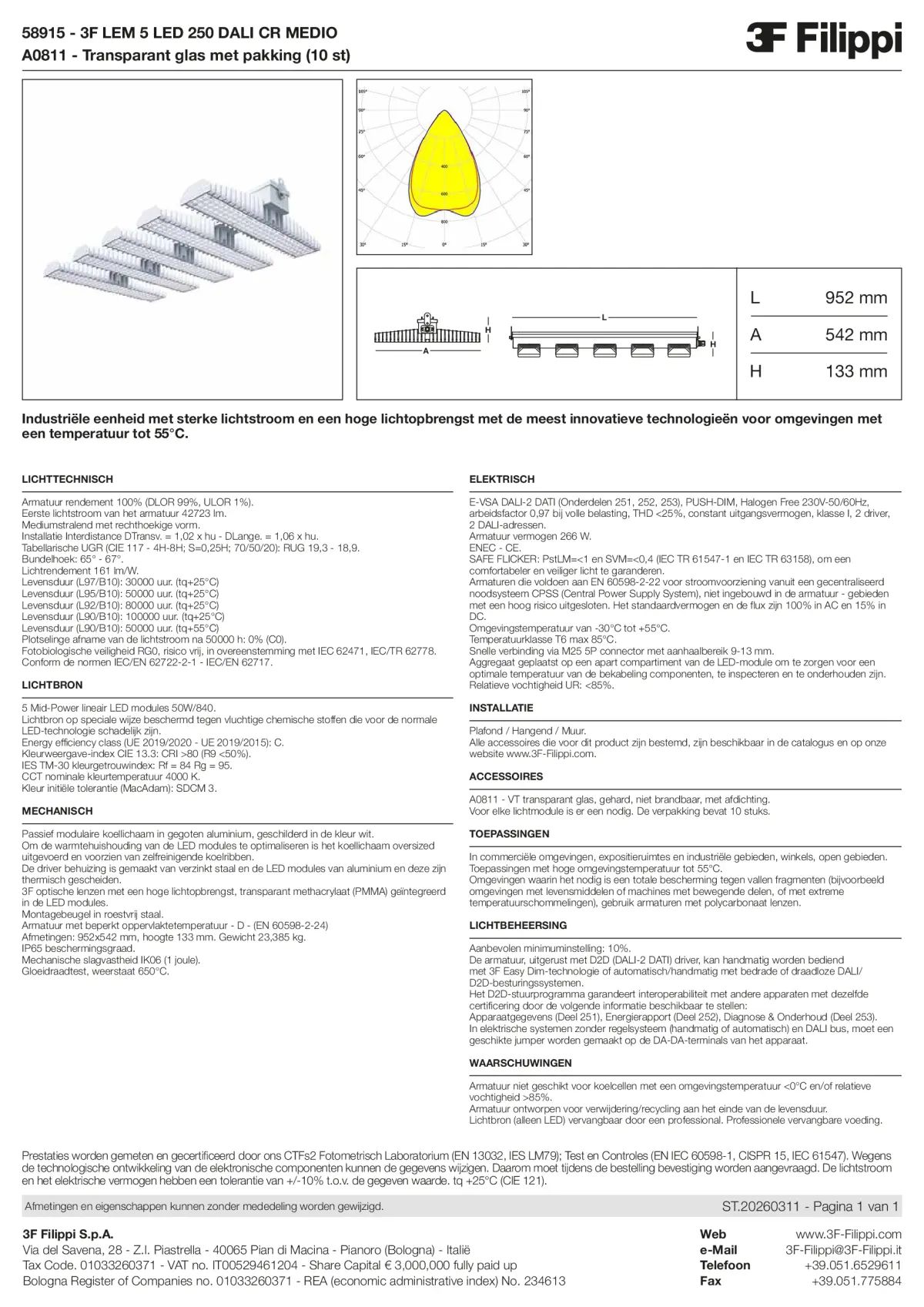 58915+A0811 - 3F LEM 5 LED 250 DALI CR MEDIO + VT - Datasheet - nl