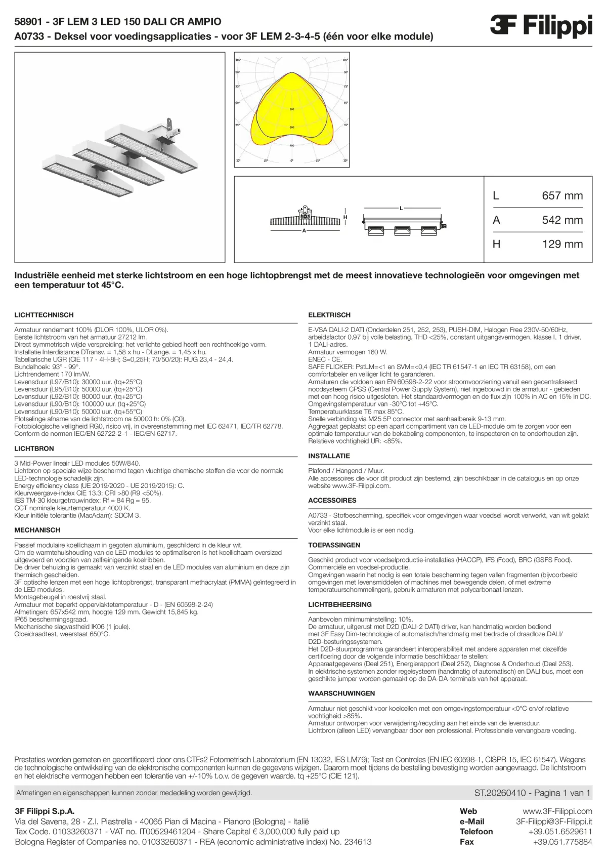 58901+A0733 - 3F LEM 3 LED 150 DALI CR AMPIO + FOOD - Datasheet - nl