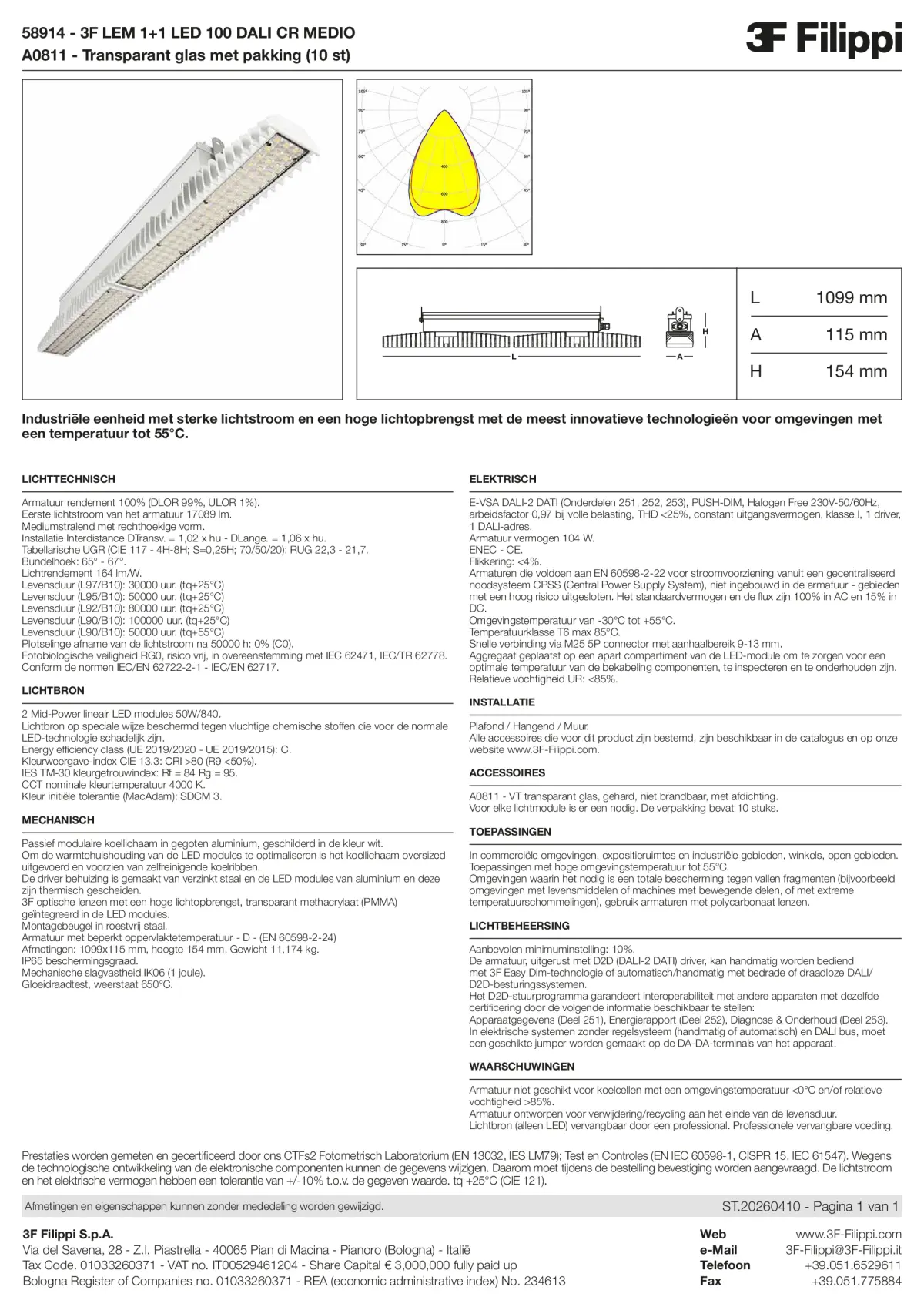 58914+A0811 - 3F LEM 1+1 LED 100 DALI CR MEDIO + VT - Datasheet - nl