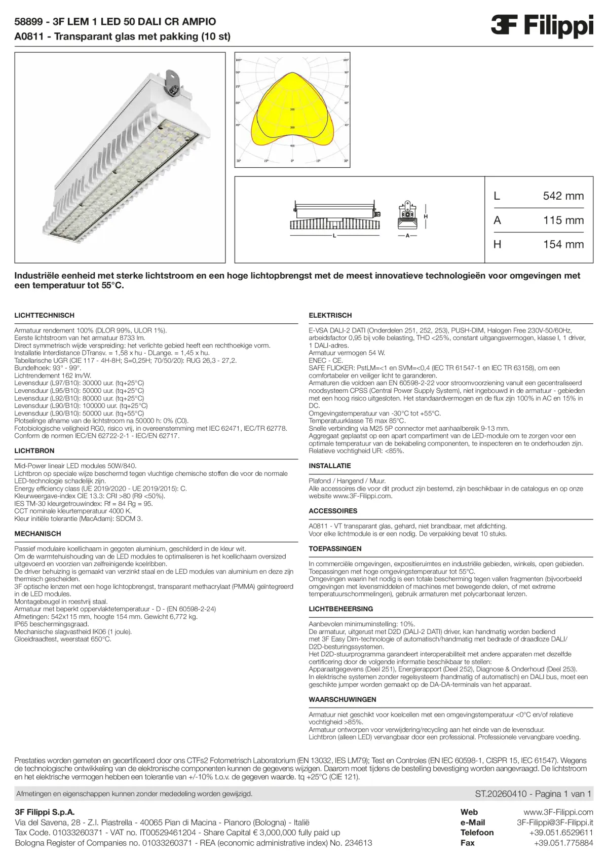 58899+A0811 - 3F LEM 1 LED 50 DALI CR AMPIO + VT - Datasheet - nl