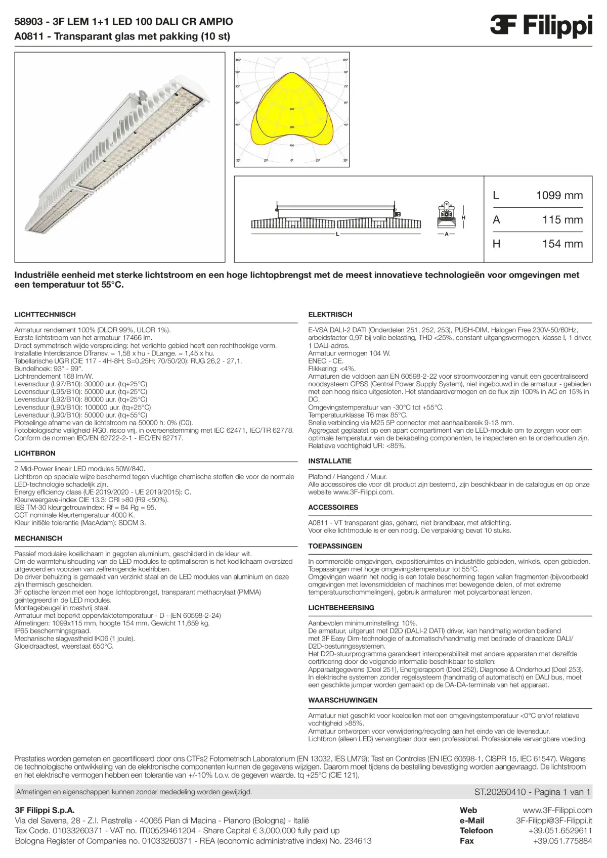 58903+A0811 - 3F LEM 1+1 LED 100 DALI CR AMPIO + VT - Datasheet - nl
