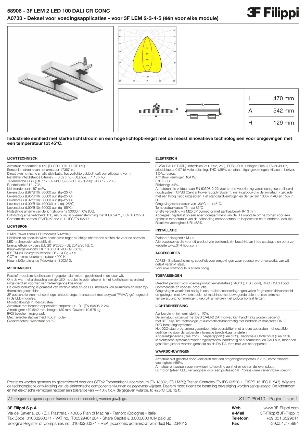 58906+A0733 - 3F LEM 2 LED 100 DALI CR CONC + FOOD - Datasheet - nl