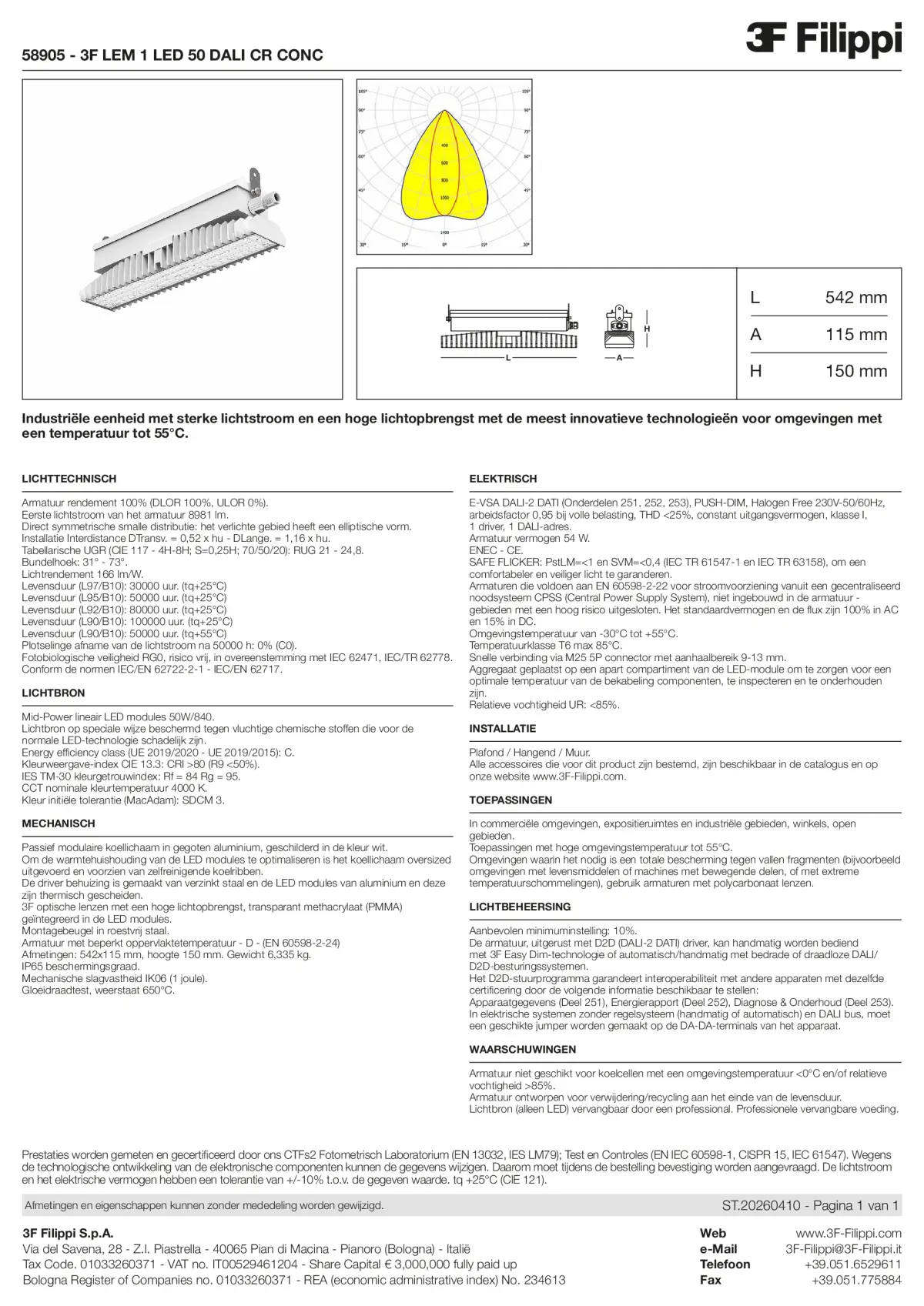 58905 - 3F LEM 1 LED 50 DALI CR CONC - Datasheet - nl